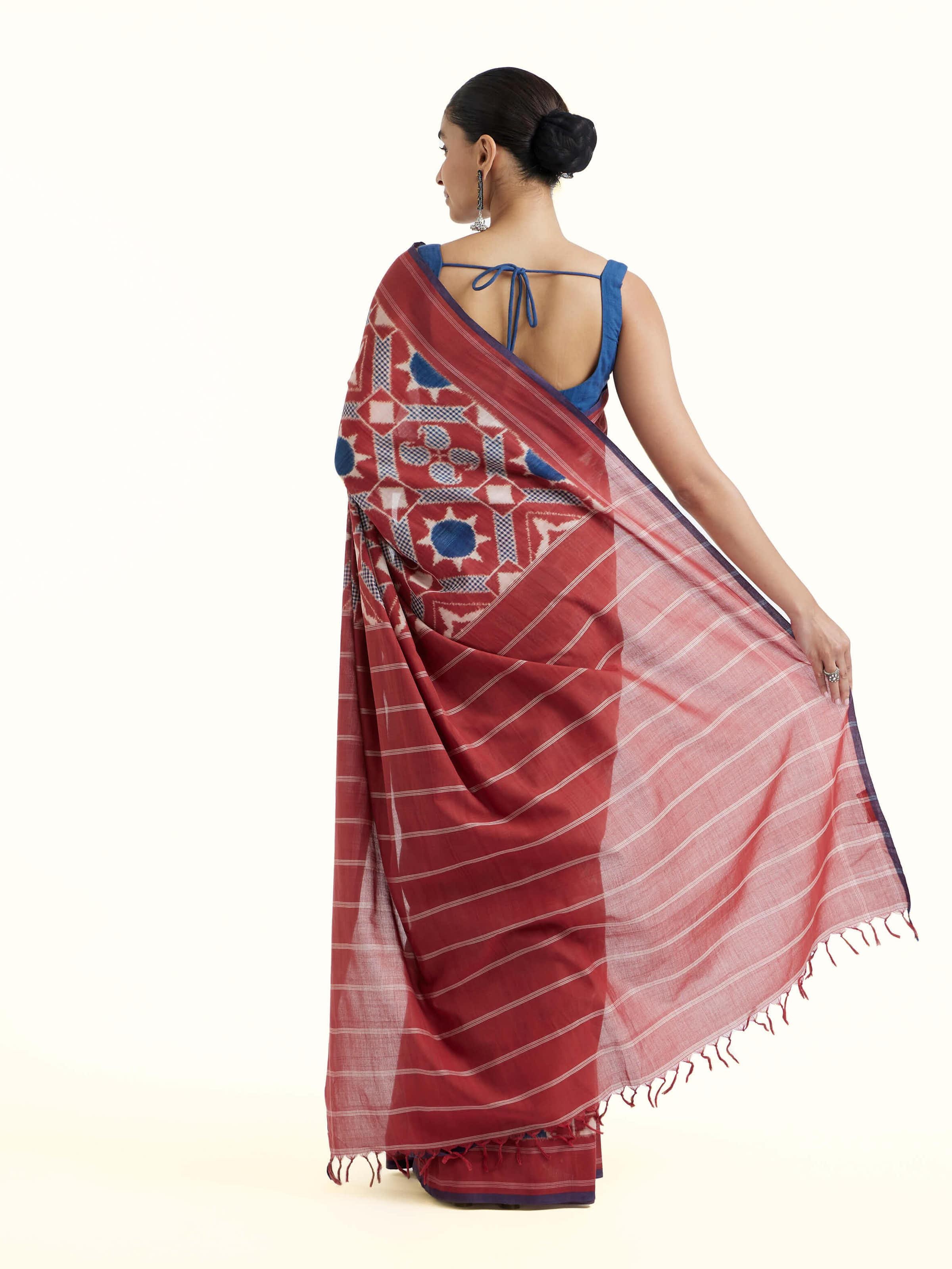 Red Cotton Double Ikat Saree