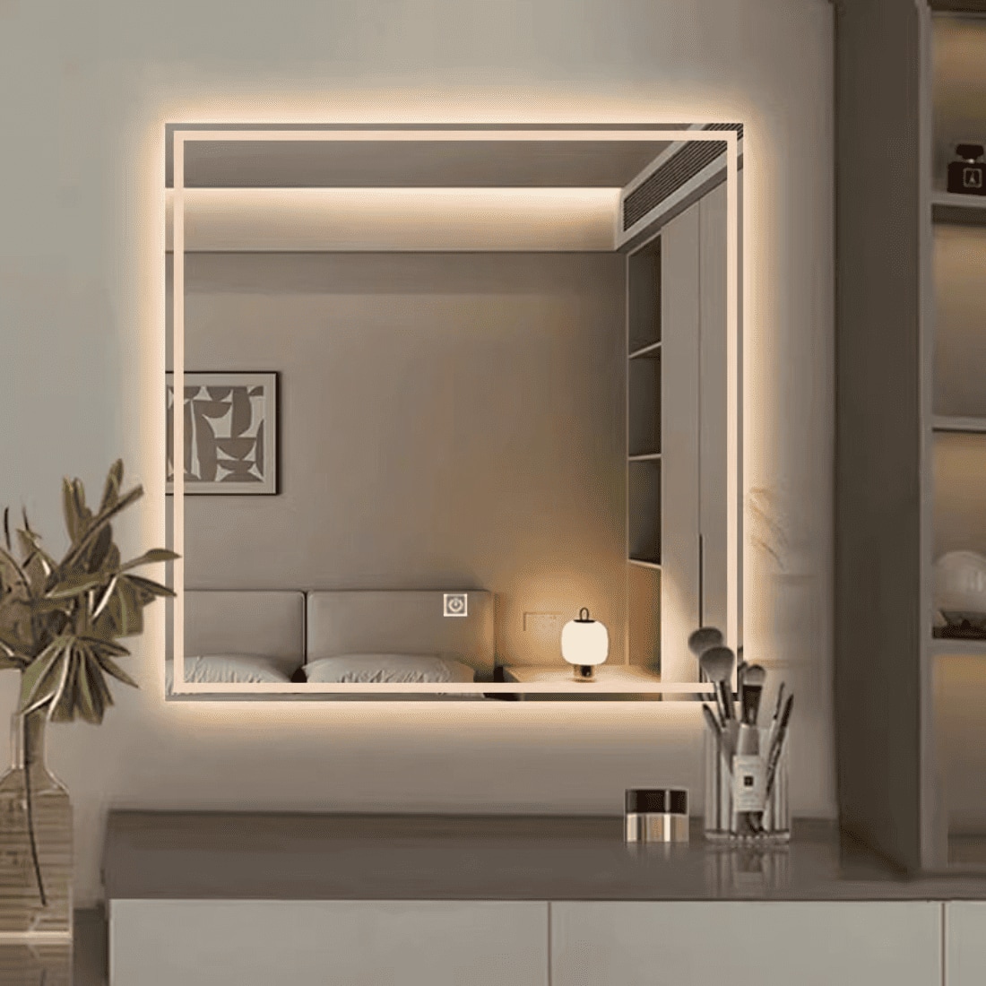Square LED Mirror  Illuminated  Mirror with Light Border