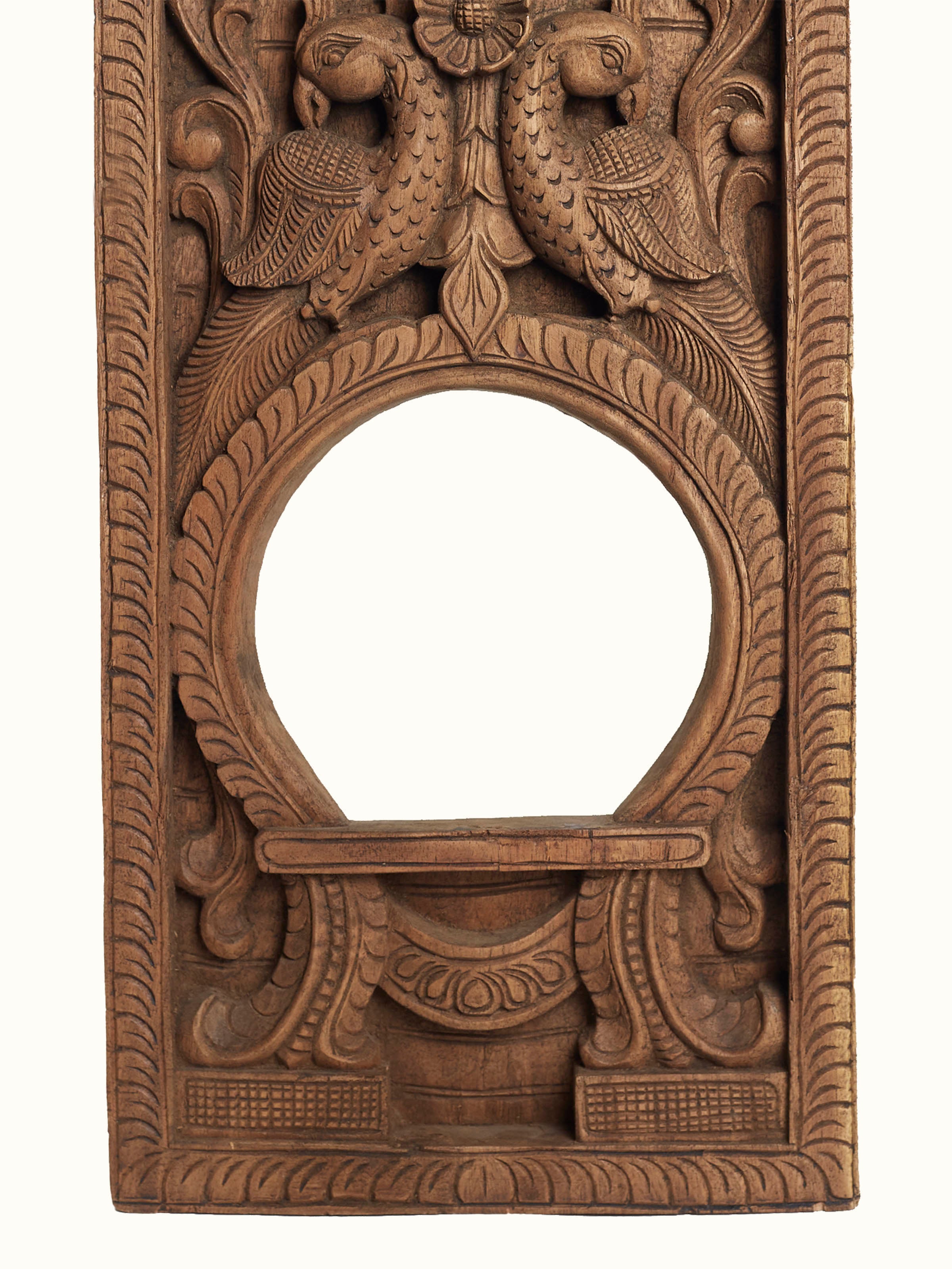 Wood Carved Mirror Panel Sculpture