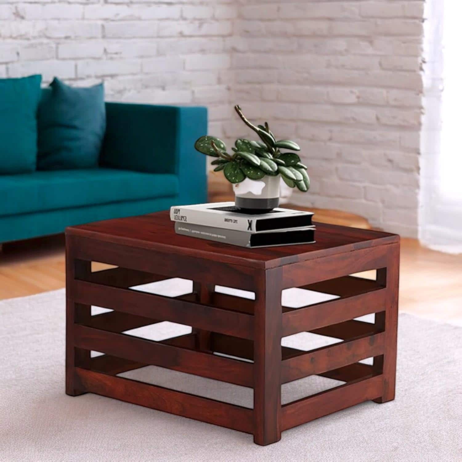 Kingsville Sheesham Wood Contemporary Square Coffee Table In Honey Finish