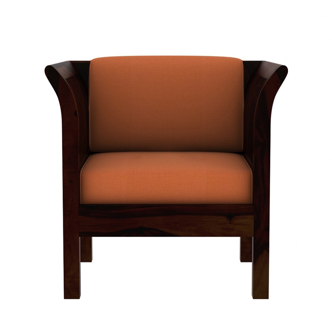 Haveli 3+1+1 Seater Wooden Sofa (Orange Colour, Walnut Finish)