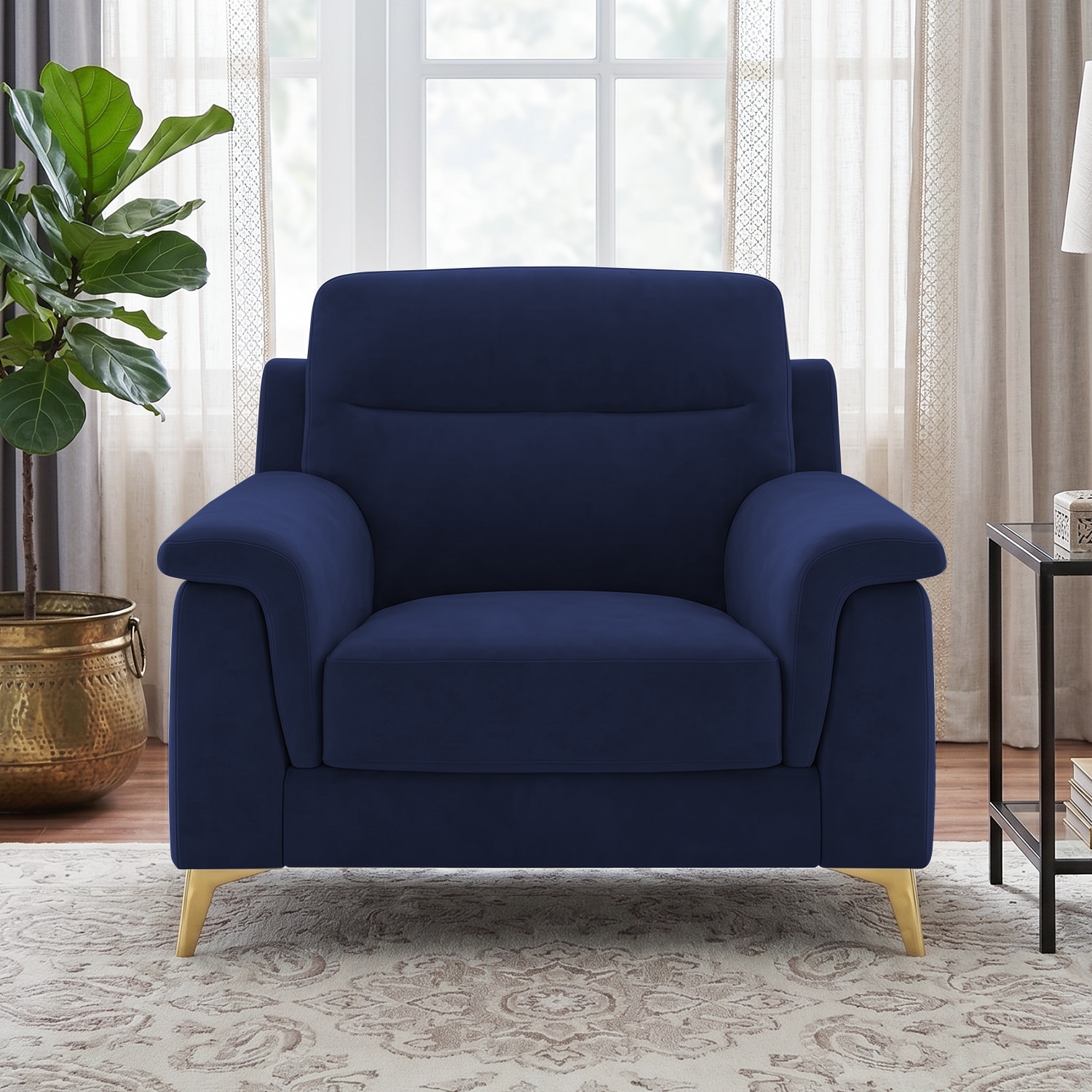 Niwara Velvet 1 Seater  sofa incNavy Blue Color - Home Lifestylez