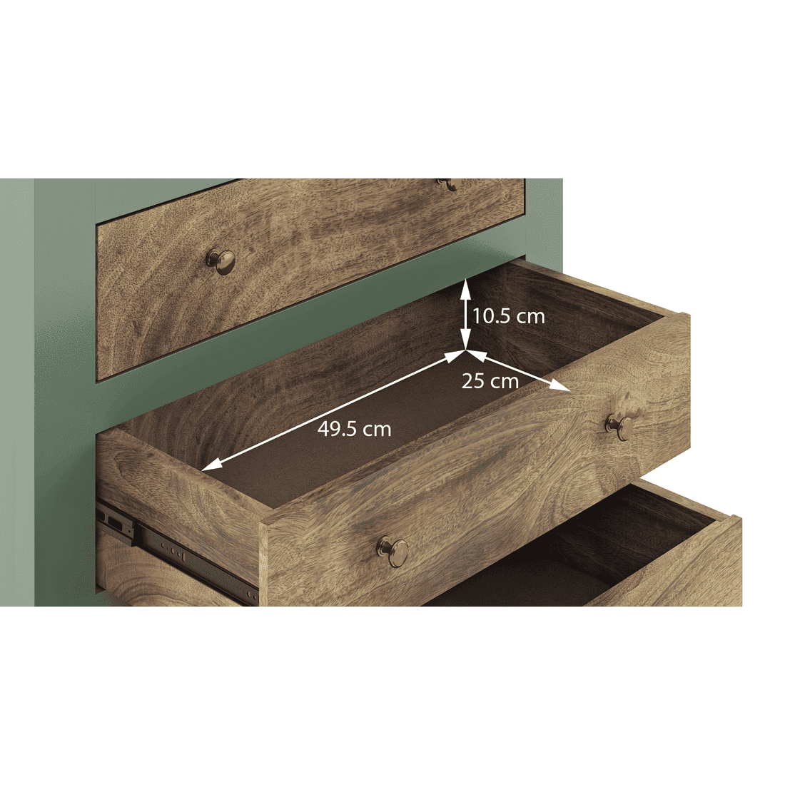 Avelin Solid Wood Chest of 5 Drawers in Sage Green Finish