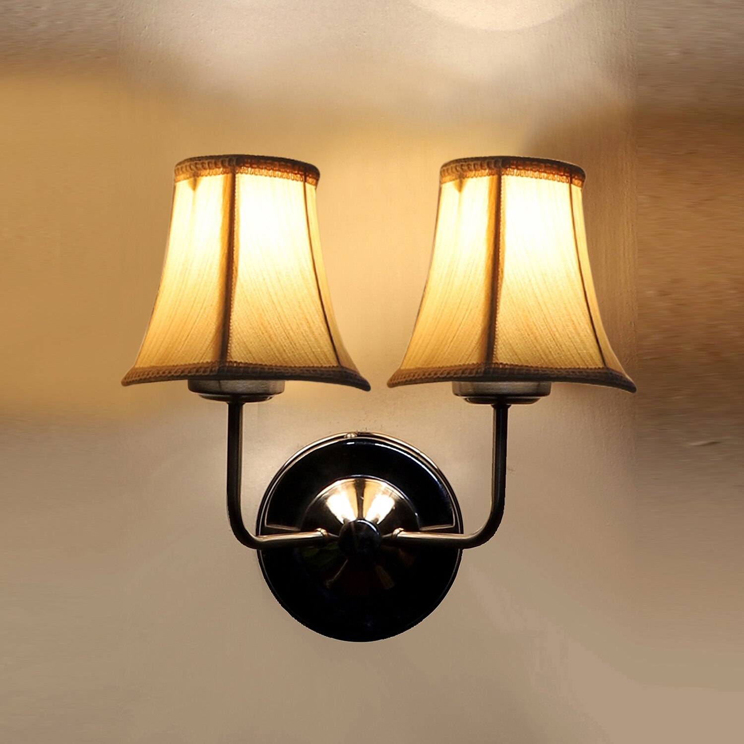 Devansh Dual Steel Metal  Wallmounted Lamp With Cotton Off-White Shade