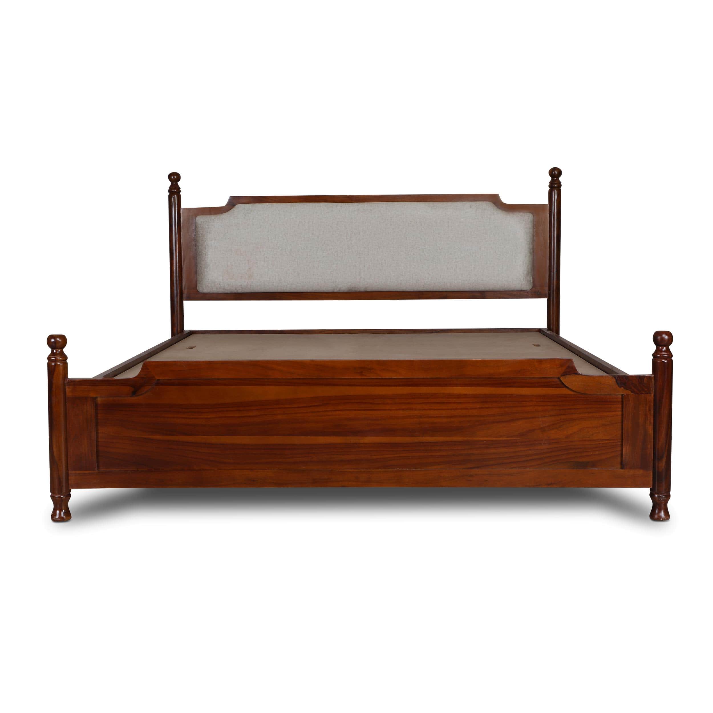 Camille Solid Wood Box Storage Queen Bed in Provincial Teak Finish with Grey Colour