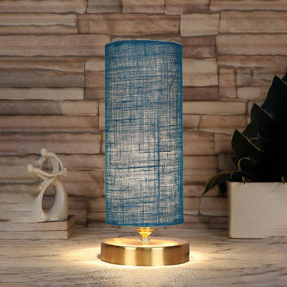 Oliver Turquoise Jute lamp with Gold wood base
