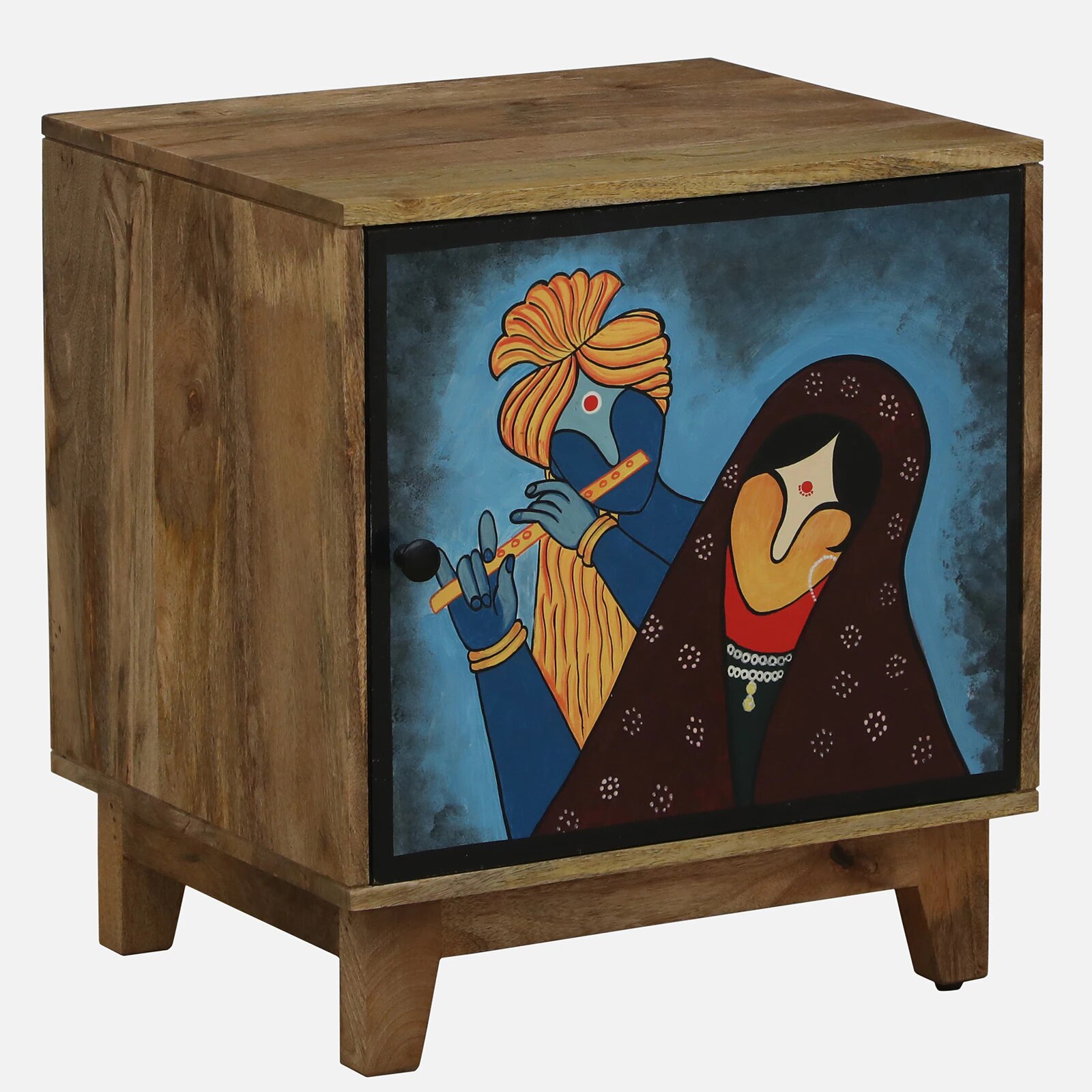 Holmes Mango Wood Hand Painted Multicolour 1 Door Small Cabinet In Natural Finish