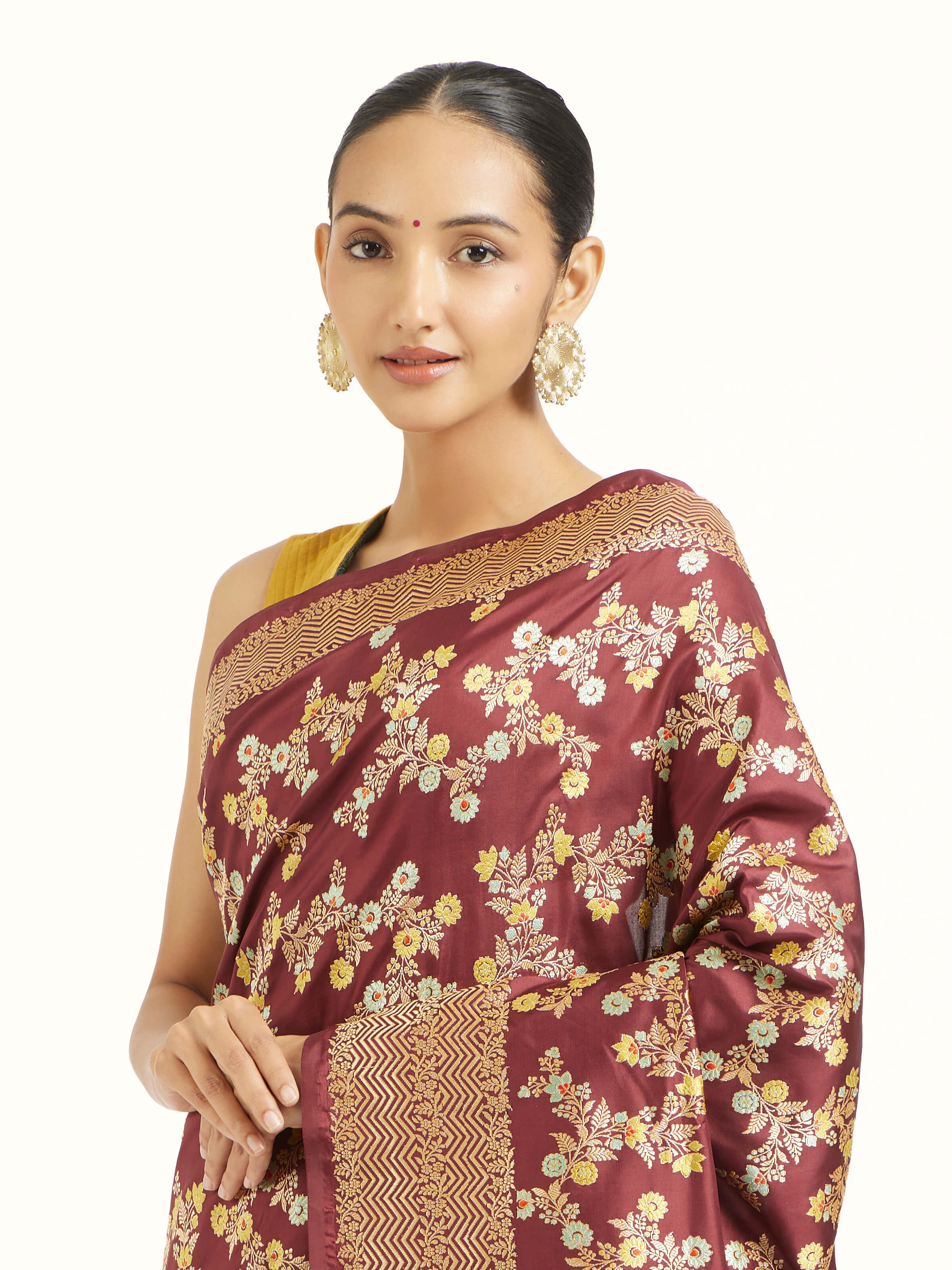 Brown Banarasi Kadhwa Silk Saree
