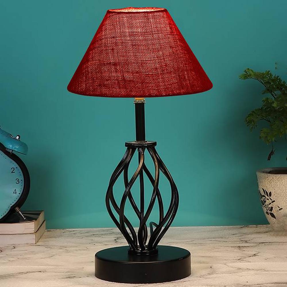 Adelaide Maroon Jute Table lamp with Iron Base - Devansh