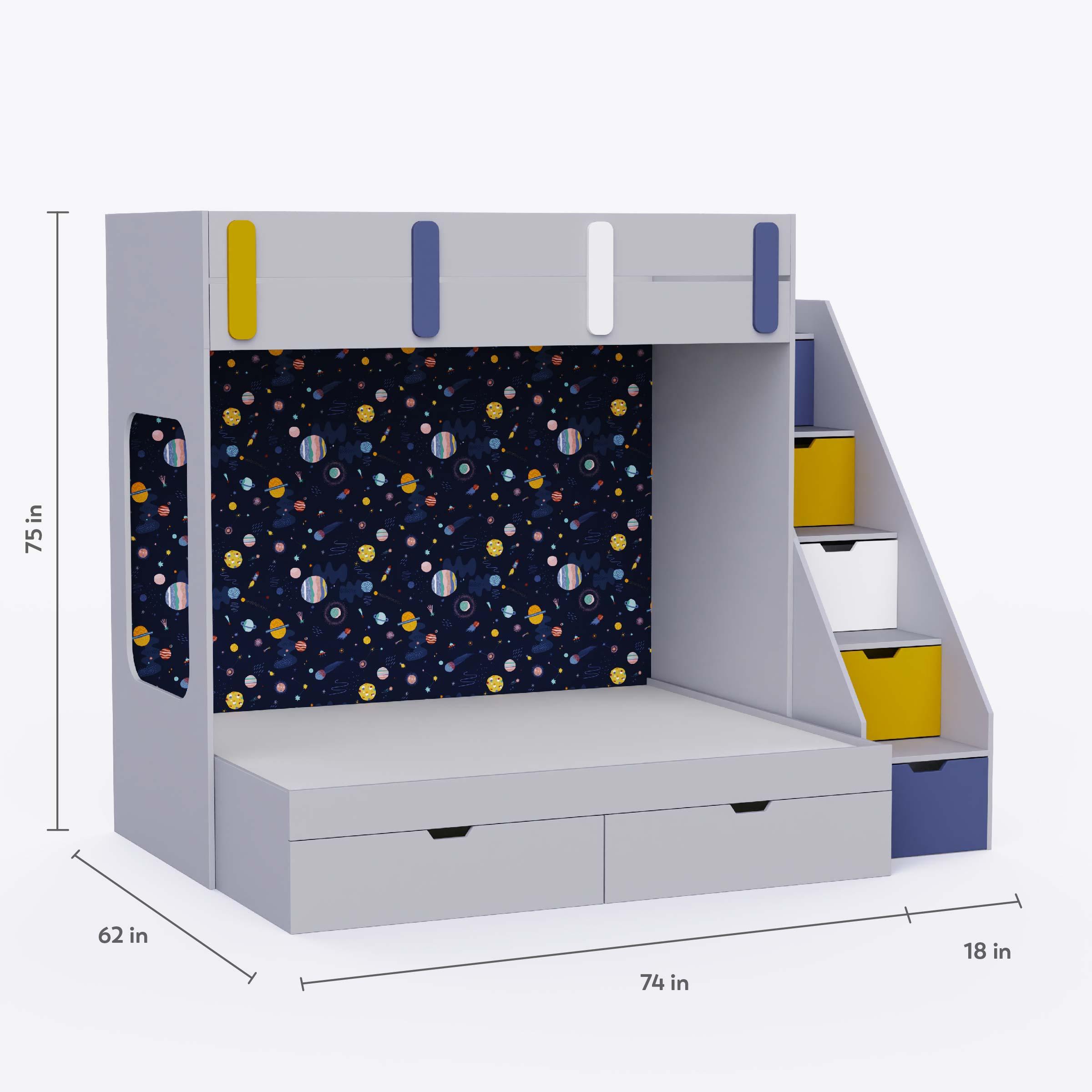Pattern Dreams Bunk Bed  6X5 (Drawers On Wheels) In Grey Colour