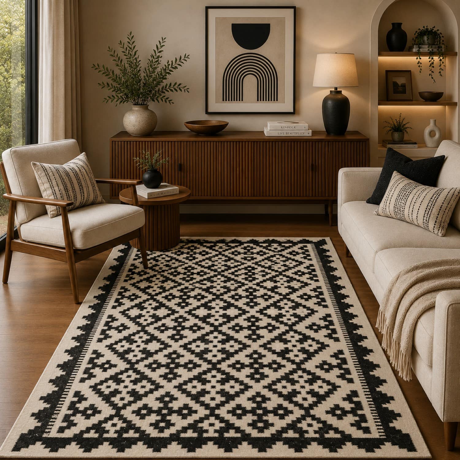 Imperial Knots Black and White Pixel Kilim Hand Woven Dhurrie 4x6 Feet - Imperial Knots