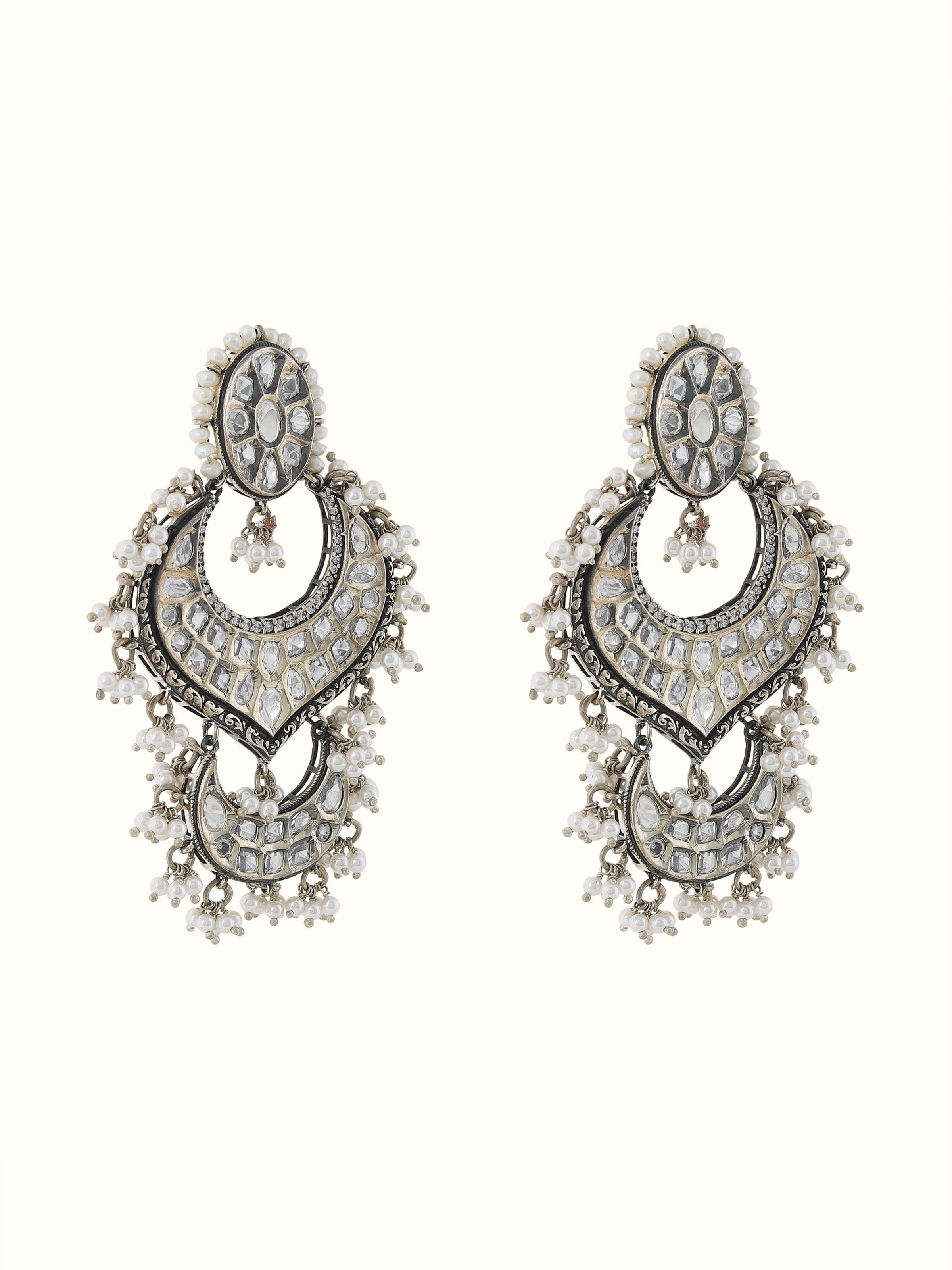 Dank Polki Silver Drop Earrings