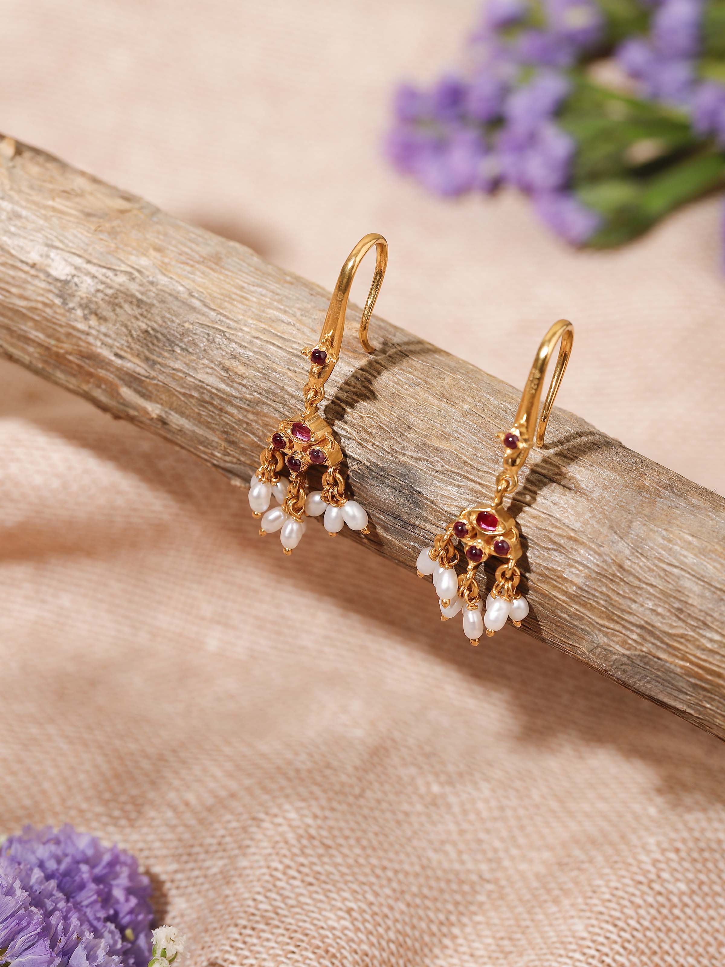 Lifestyle view of Guttapusalu Silver Drop Earrings styled with classic ethnic attire for a heritage-inspired look.