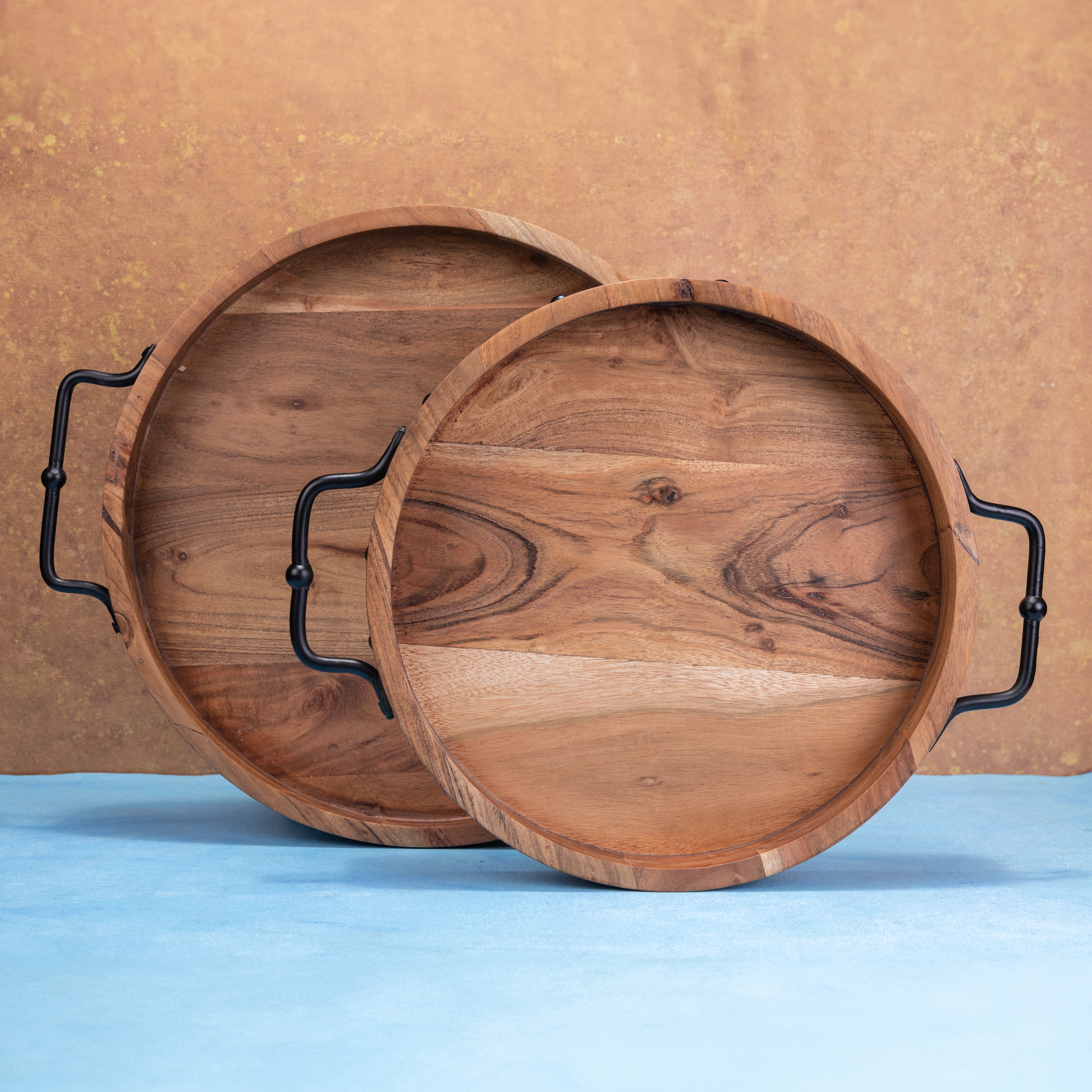 Ireka Home Anugraha Wooden Serving Tray with Iron Handles – Medium
