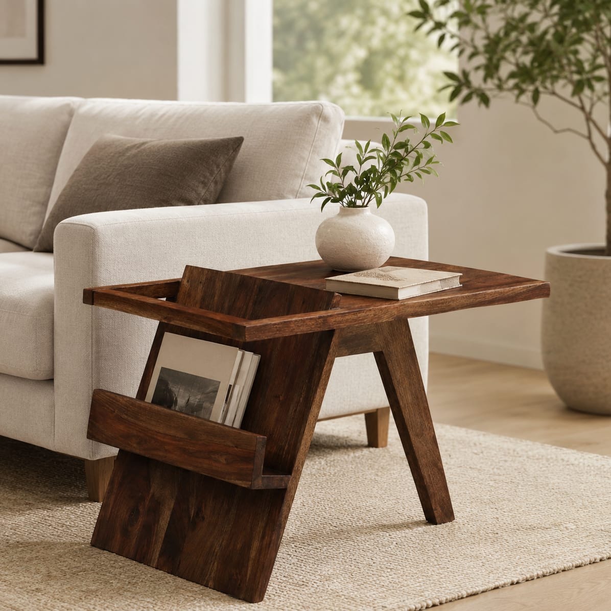 Mora Sheesham Wood End Table in Provincial Teak Finish by Woodsworth - Woodenmood