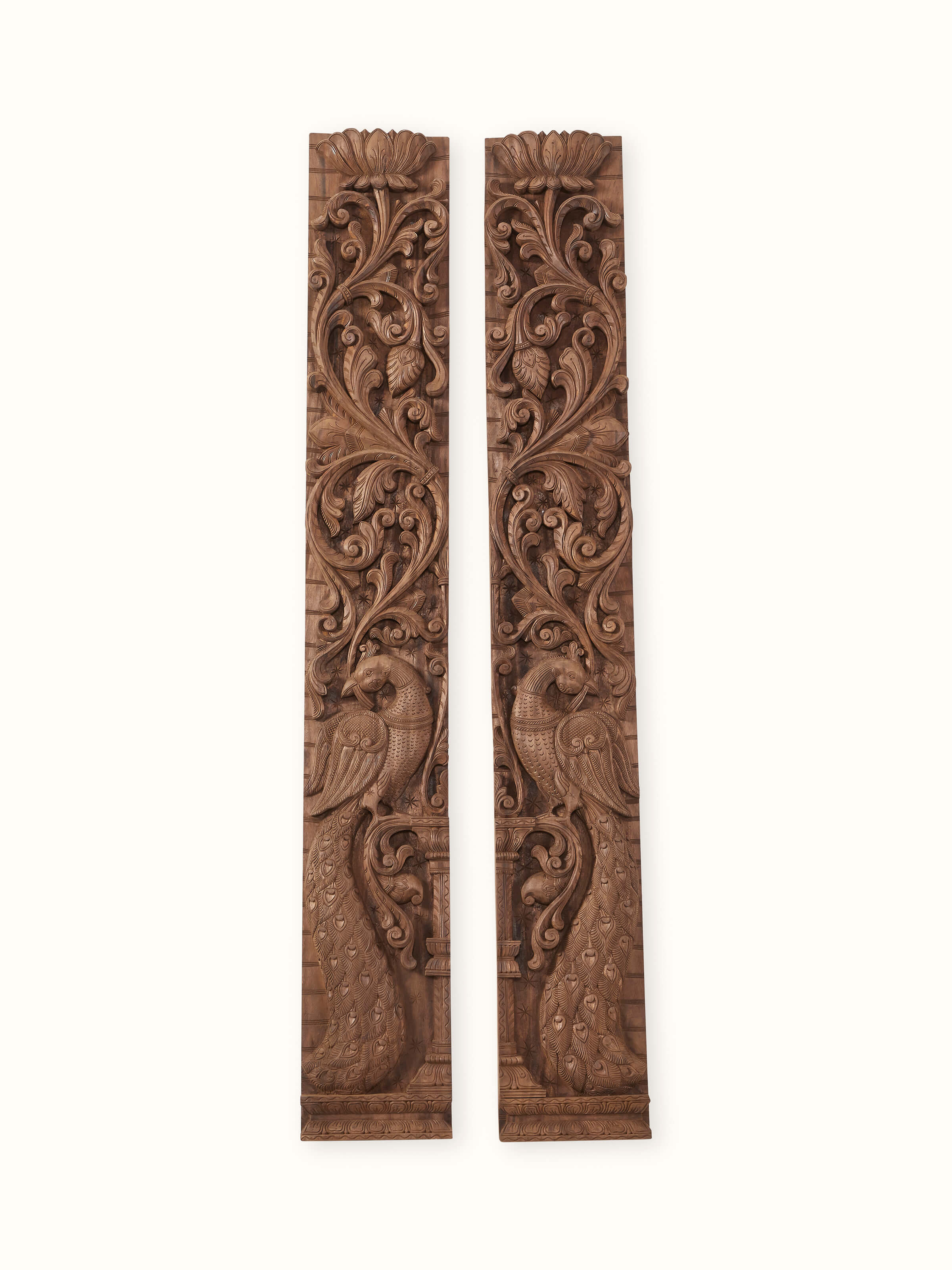 Wood Carved Peacock Panels (2 Pieces)