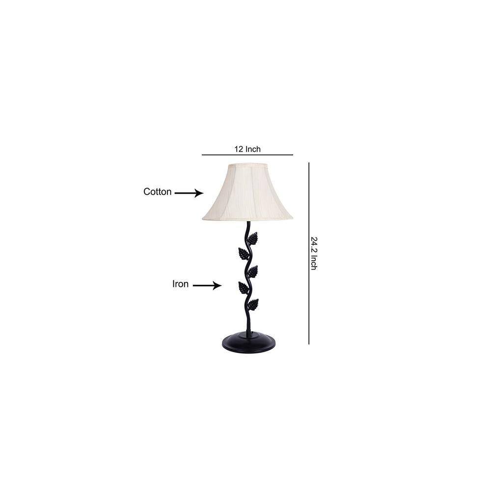 Abdullah Off White Fabric Shade Table Lamp with Black Iron Base