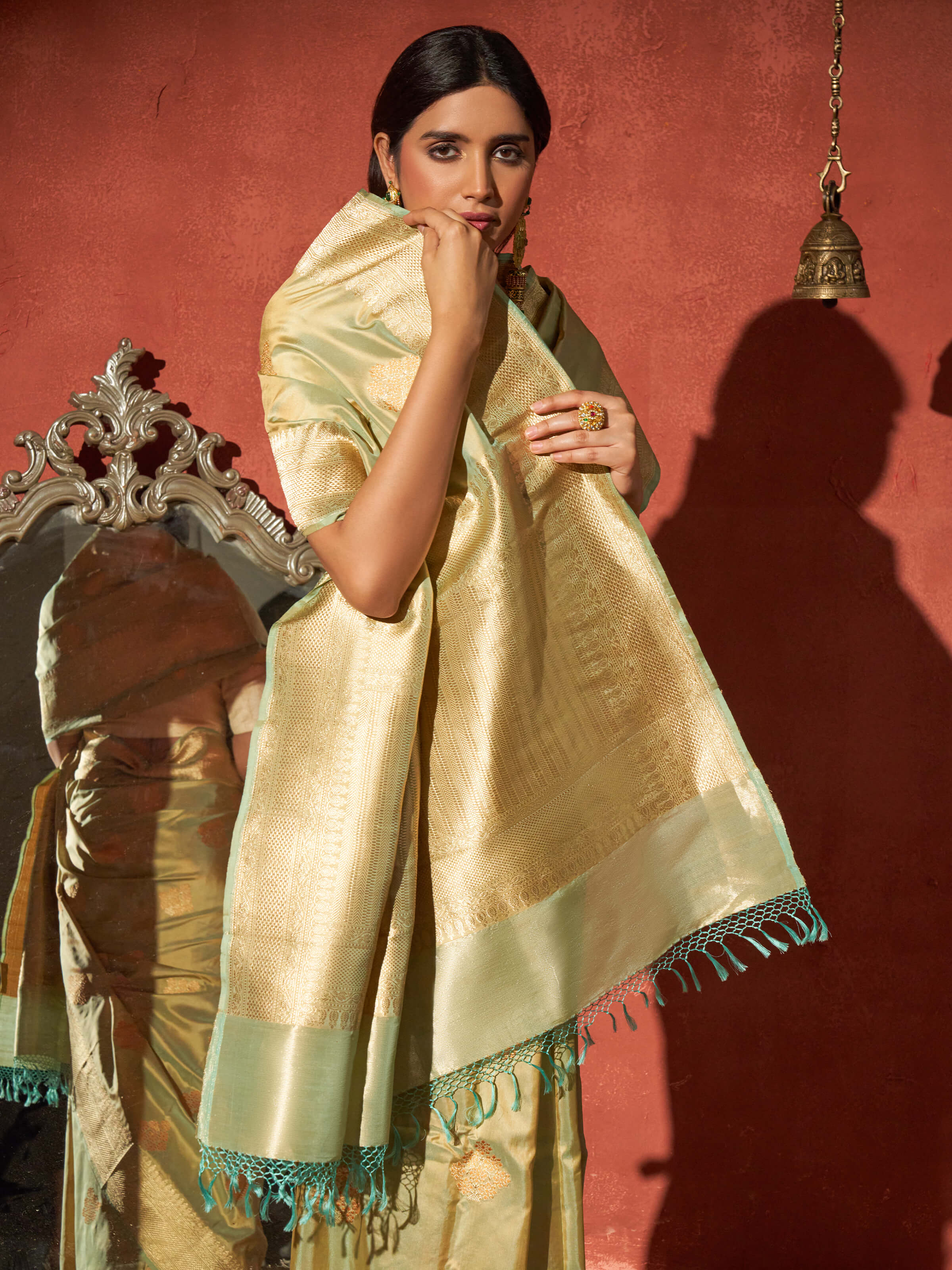 Light Yellow Mulberry Katan Silk Banarasi Saree