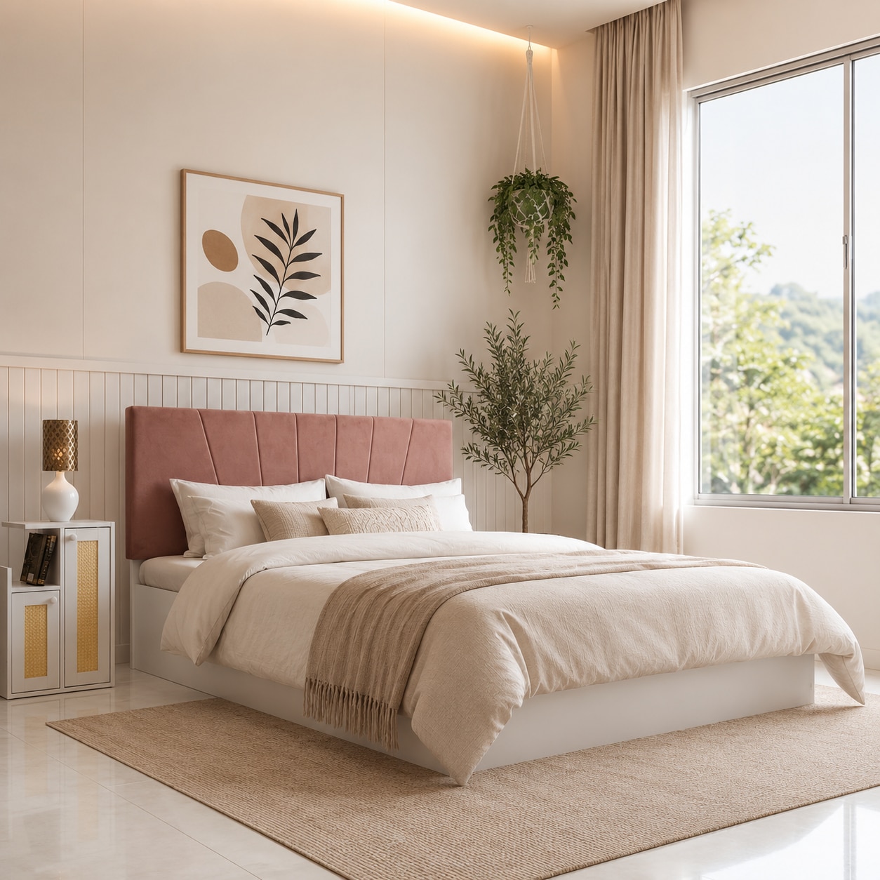 Viveka Engineered Wood Queen Size Bed With Hydraulic Storage (Melamine Finish, White Colour)