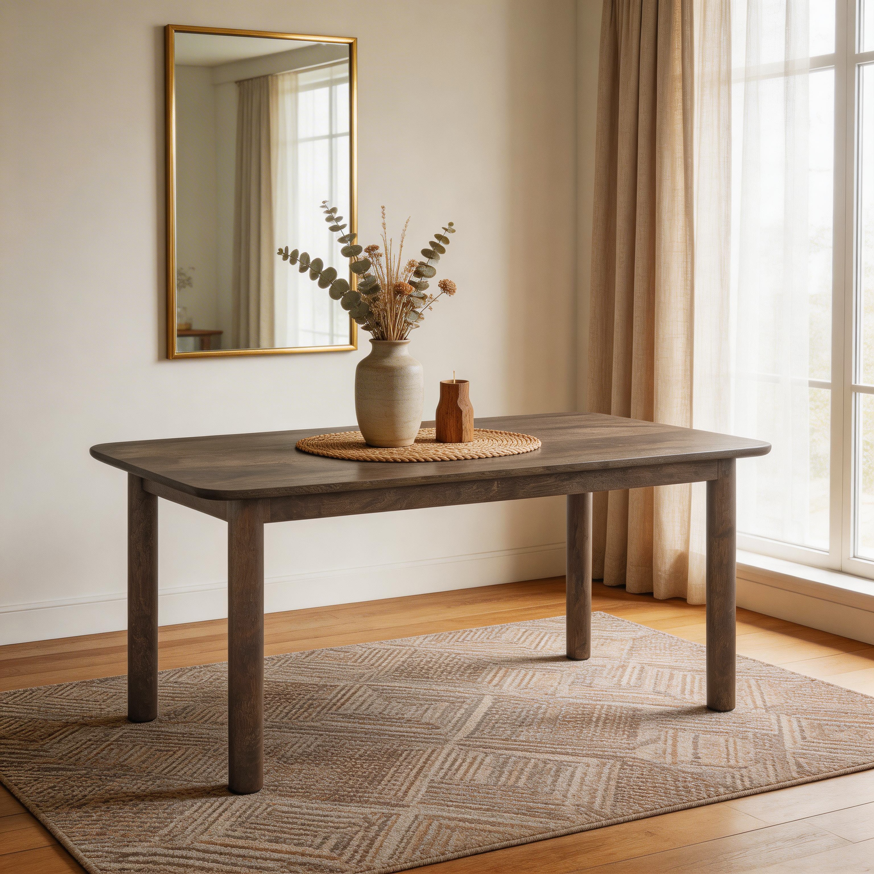 Dane Solid Wood 6 Seater Dining Table In Danish Walnut Finish - Urban Ladder