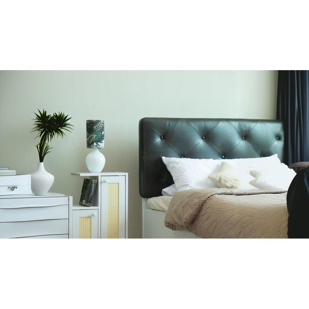 Charcoal Engineered Wood Queen Size Bed In White Finish