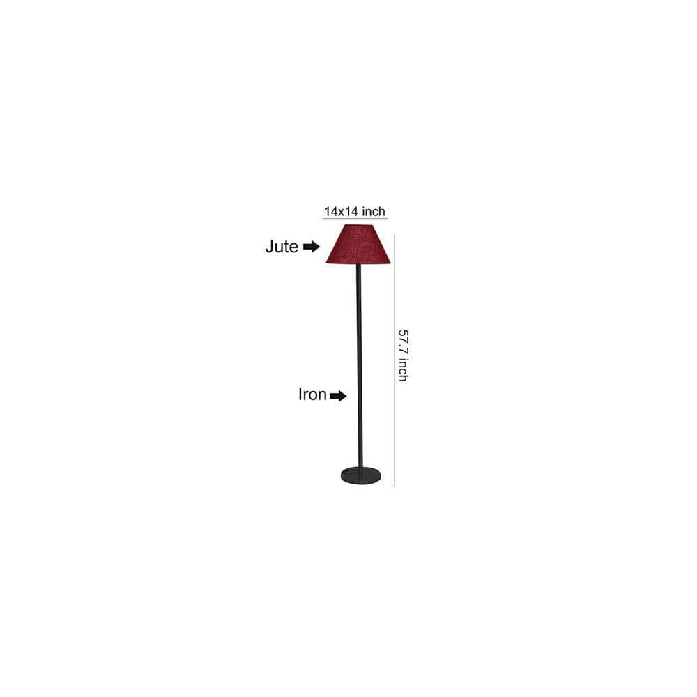 Darren Maroon Natural Fiber Shade Floor Lamp with Black Iron Base