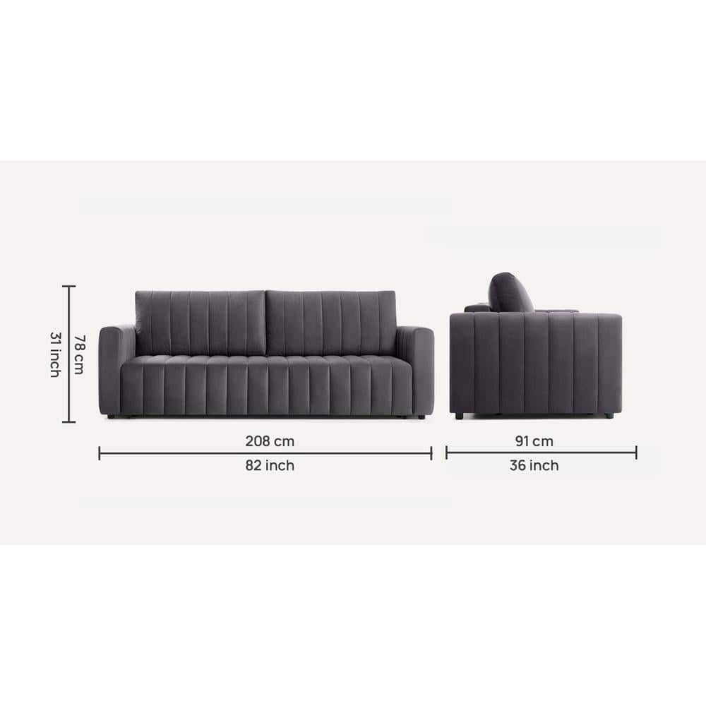 Beliss 3 Pull Out Sofa Cum Bed with storage In Grey Colour