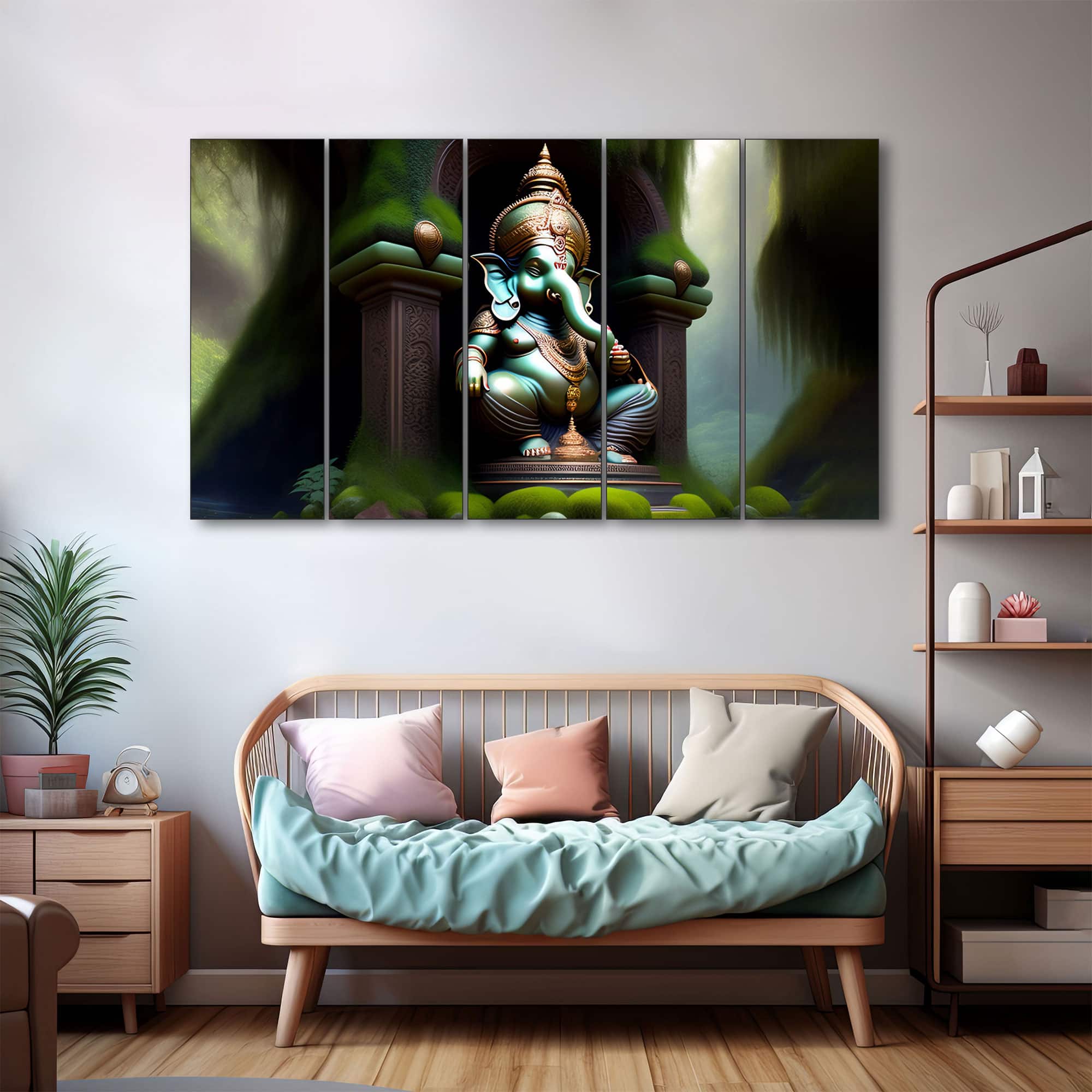 The Castle Decor Lord Ganesha Wall Painting Wooden Framed 27x48 Inch (Style 6) - The Castle Decor