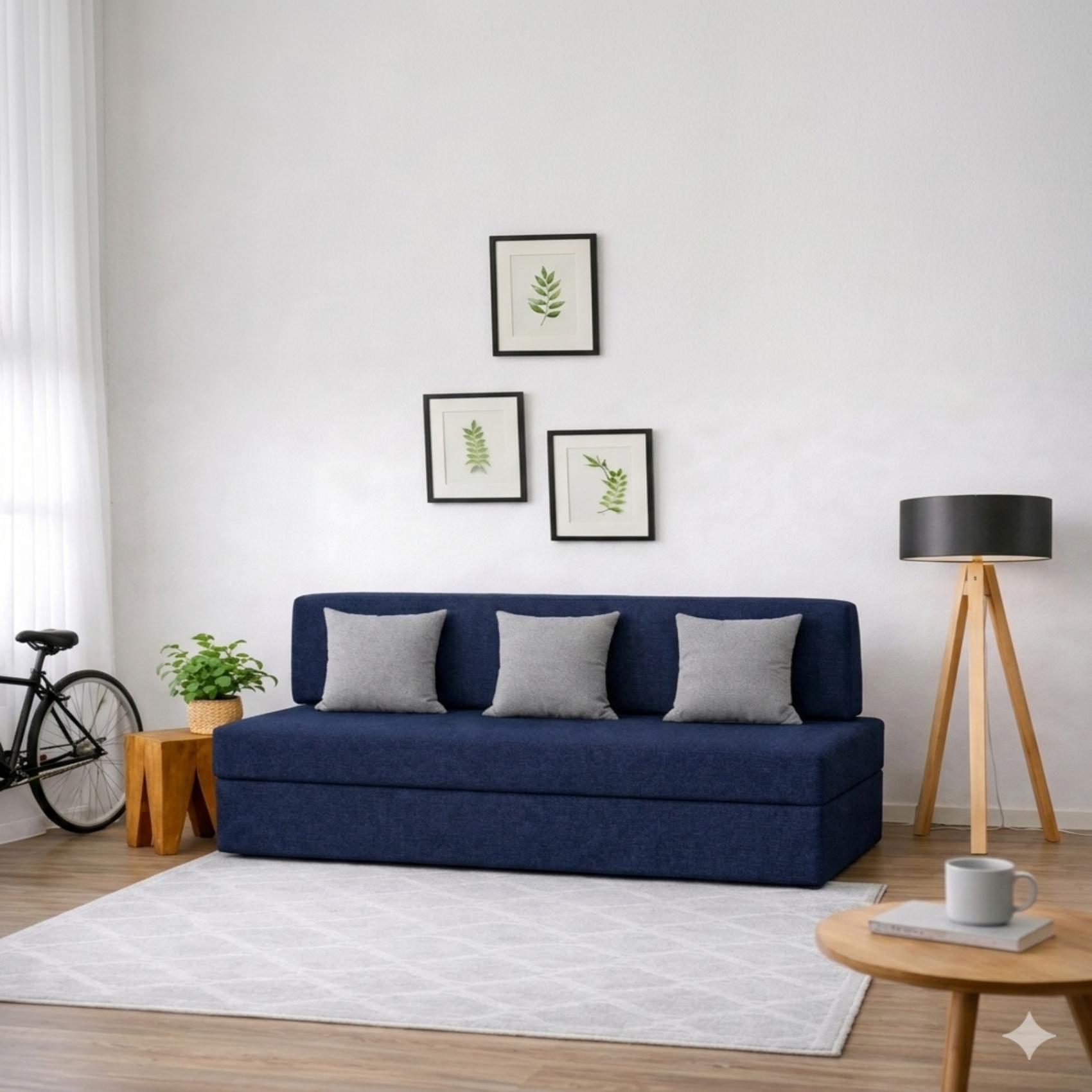 Coirfit Folding 3 Seater Double Fold Out Sofa Cum Bed in Dark Blue Colour