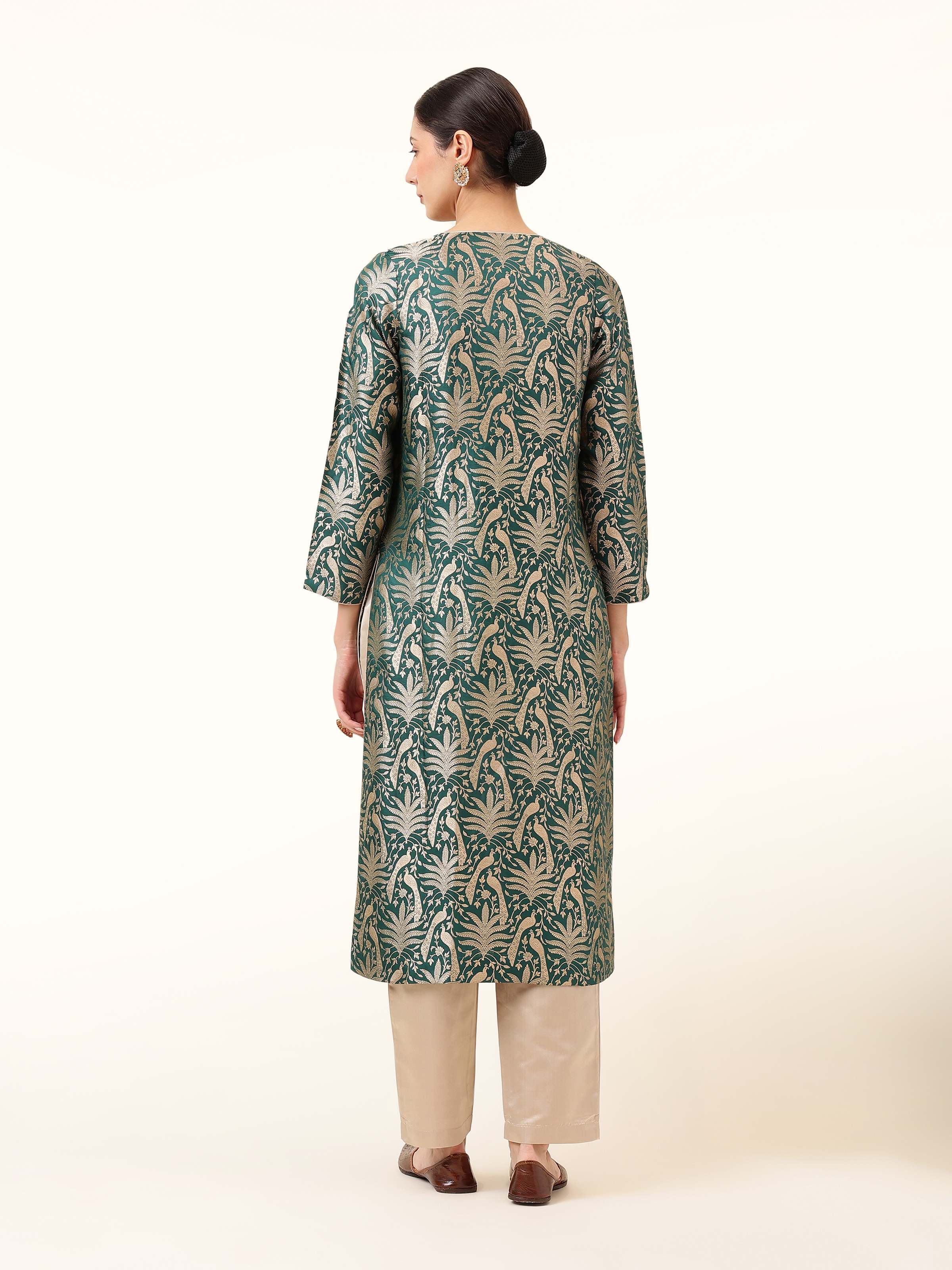 Beige Banarasi Cigarette Pants