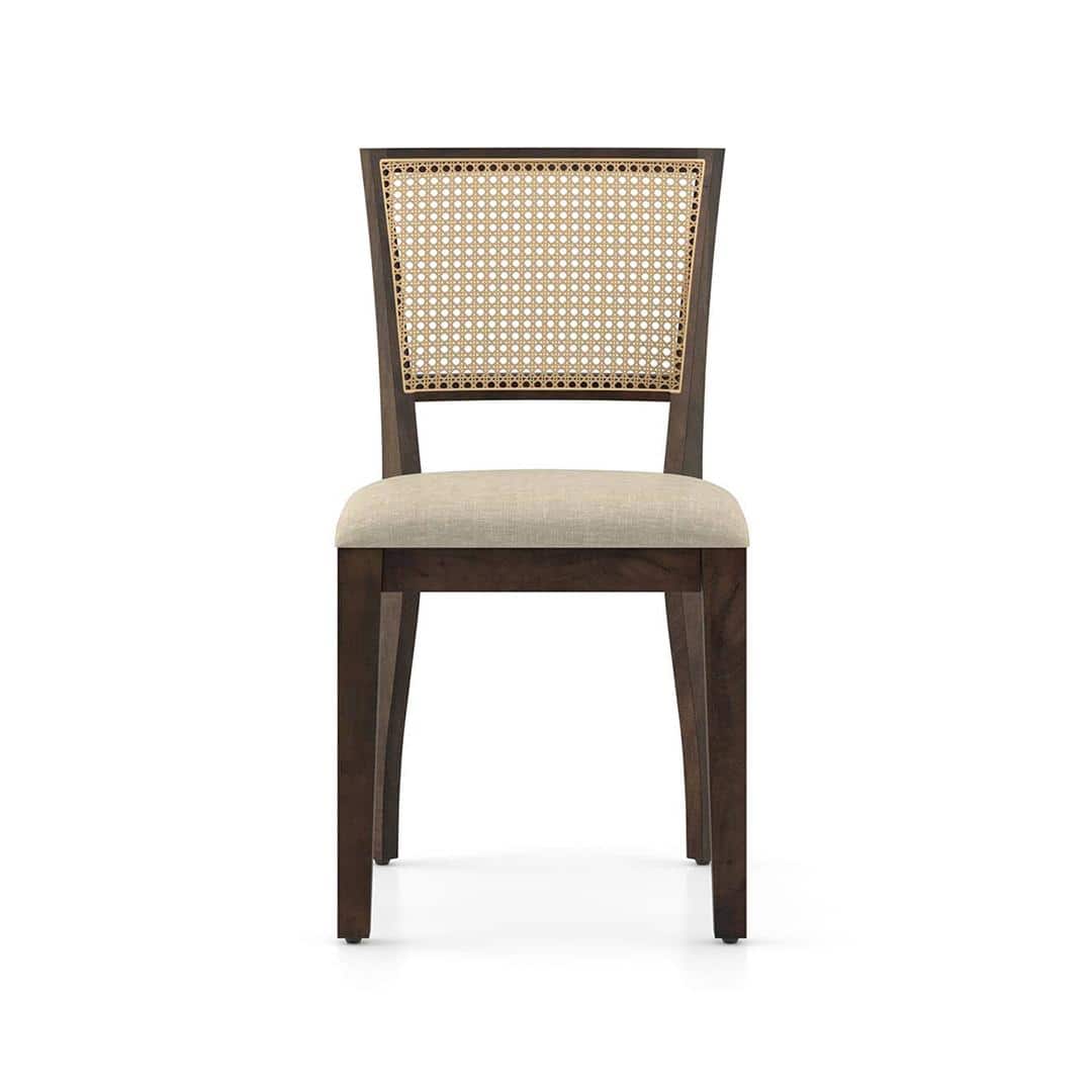 Reed Cane Chair Set Of 2 In Finish Danish Walnut Colour Macadamia Brown Hopsack Weave