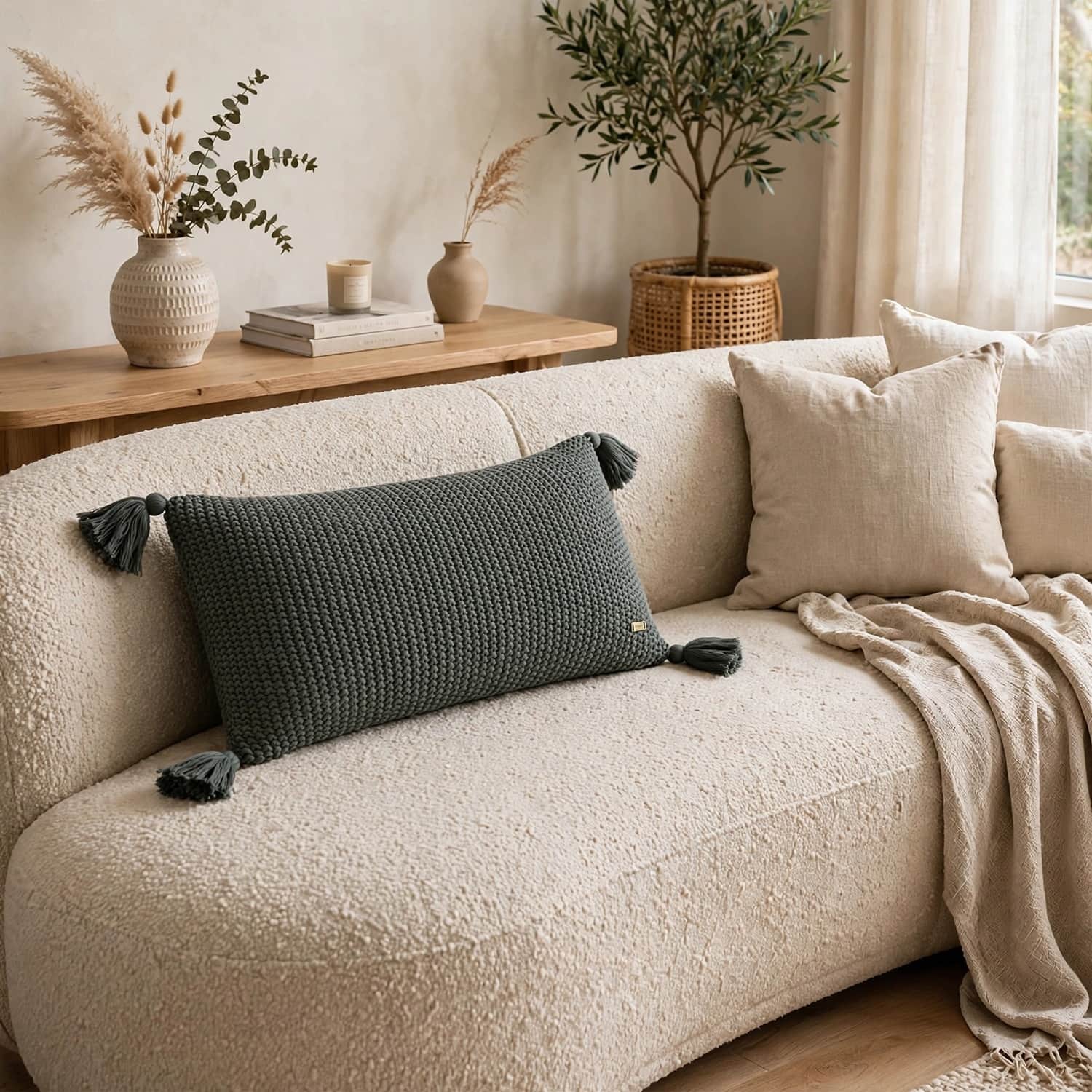 Moss Knit Beetle Green Decorative Cushion Cover 12 x 20 Inches - Pluchi