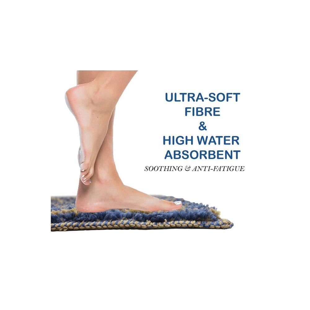 Clare Blue Solid Natural Fiber 23x15 inches Anti-Skid Bath Mat