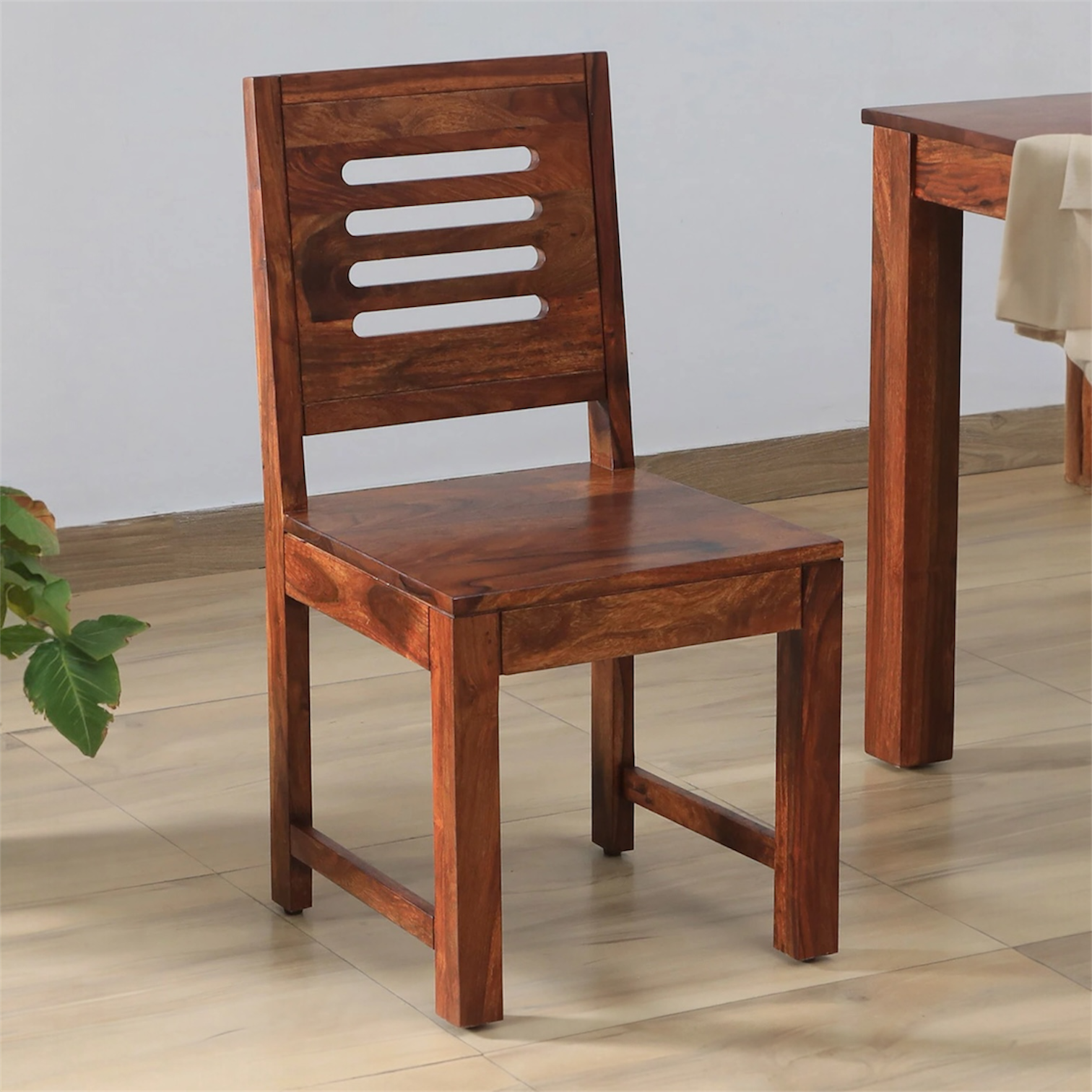 Maharin Solid Wood Dining Chair in Honey Finish - Set of 2 - Interior Valley