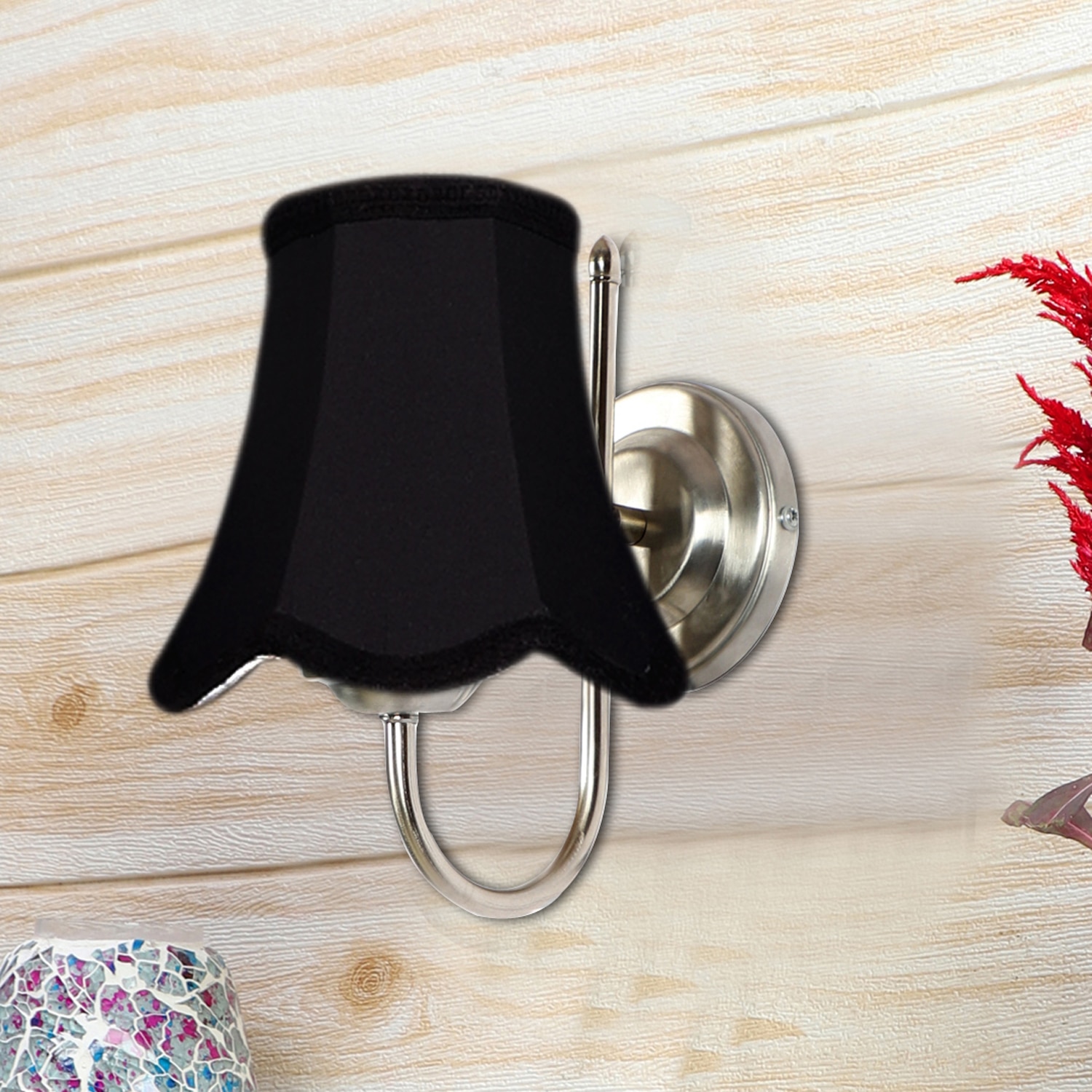 Devansh Steel Wall Mounted Lamp With Black Cotton Shade