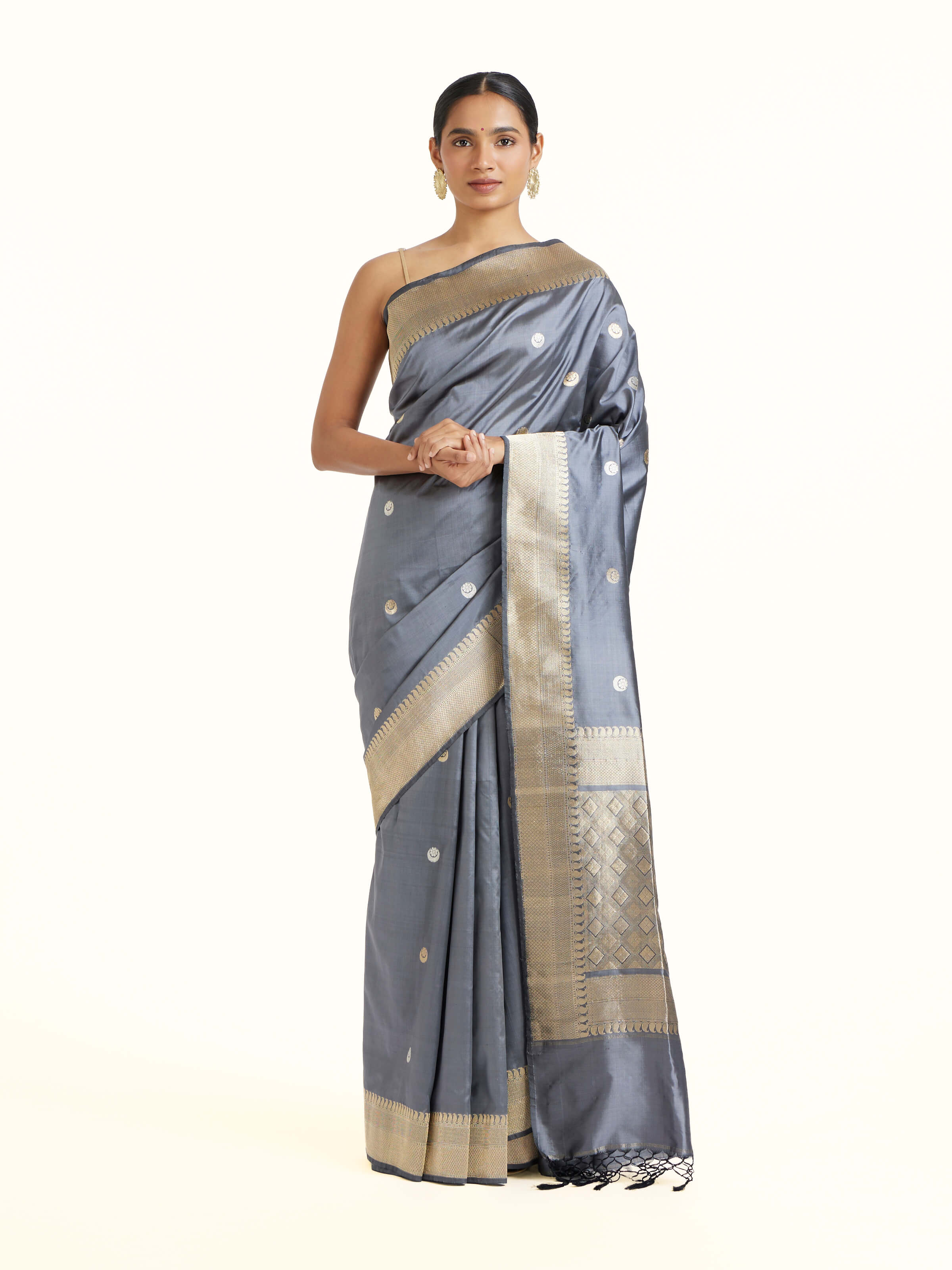 Grey Mulberry Silk Banarasi Saree