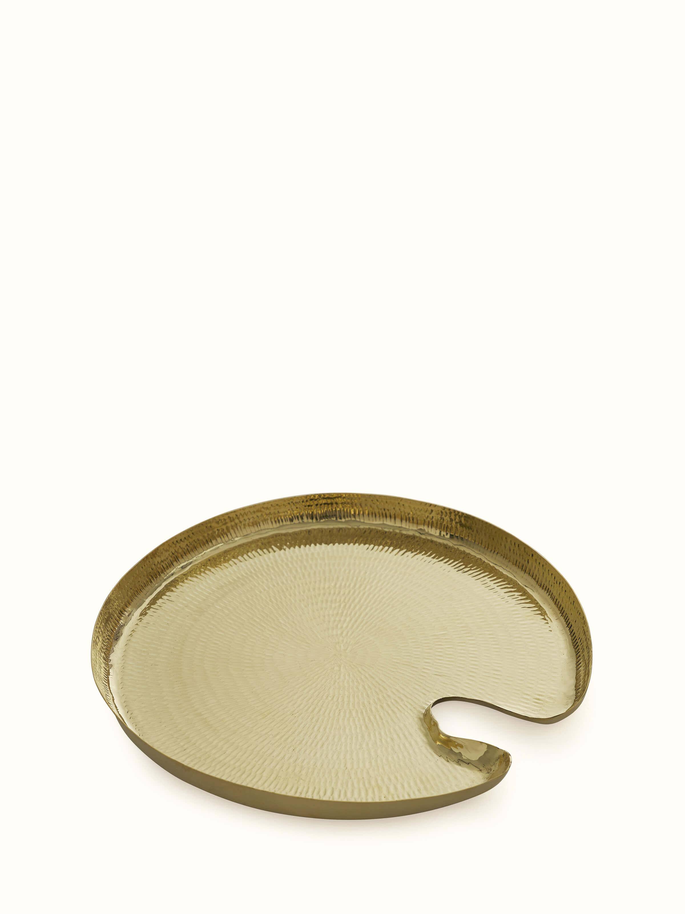 Detailed view of Polished Brass Pooja Thali, emphasizing its refined craftsmanship and decorative design.