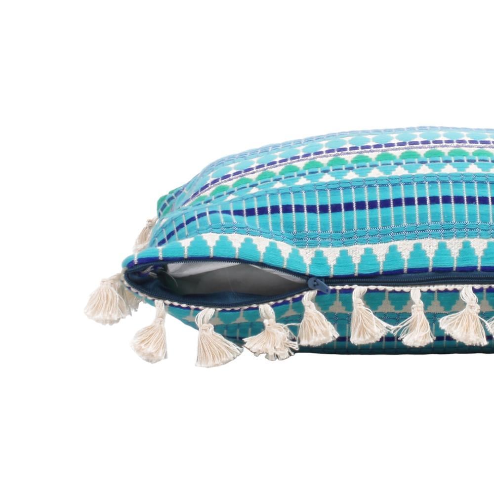 Acrylic Striped Cushion Cover with Lace Set of 2 (12 X 18 Inches)