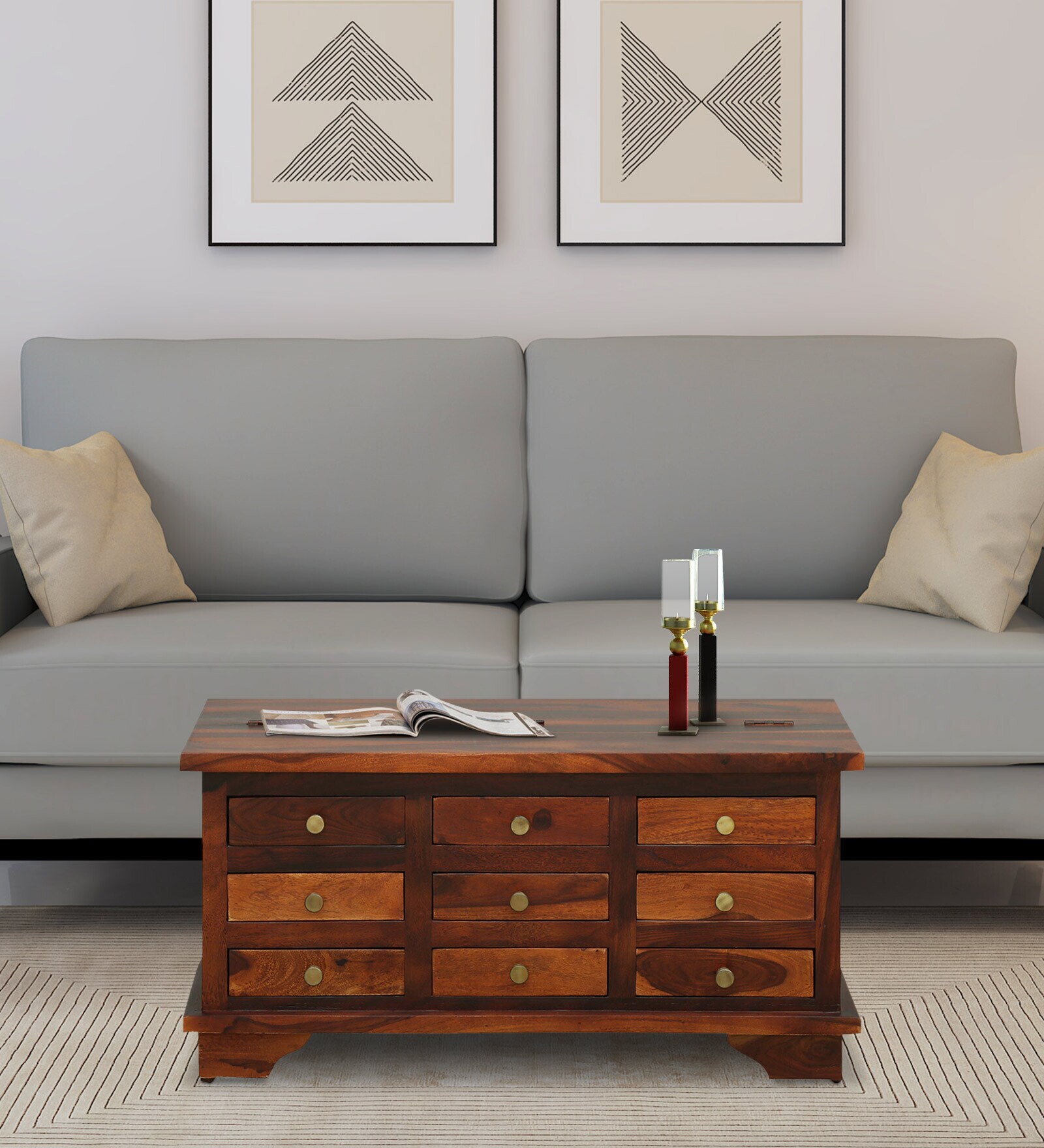 Zatec Sheesham Wood Coffee Table In Honey Oak Finish