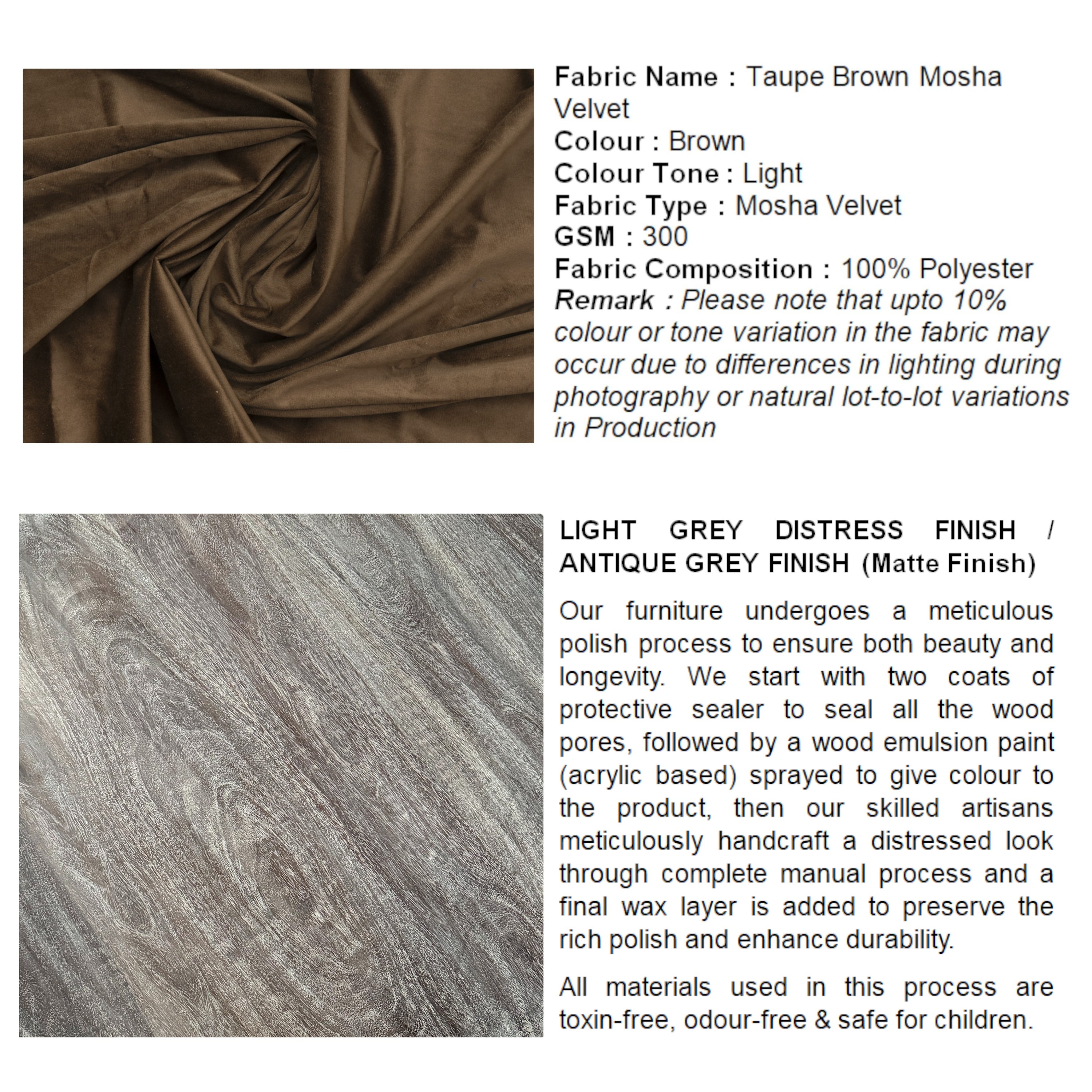 Nashville Sheesham Wood 4 Seater Coffee Table Set In Antique Grey Finish Grey Velvet Cushion