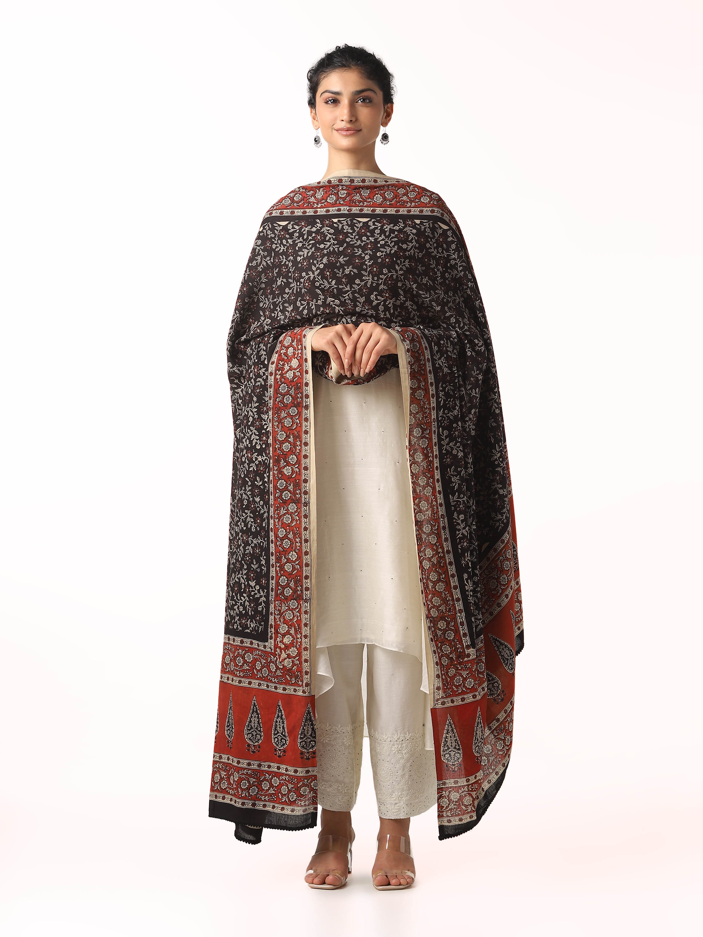 Black Cotton Bagru Block Printed Dupatta