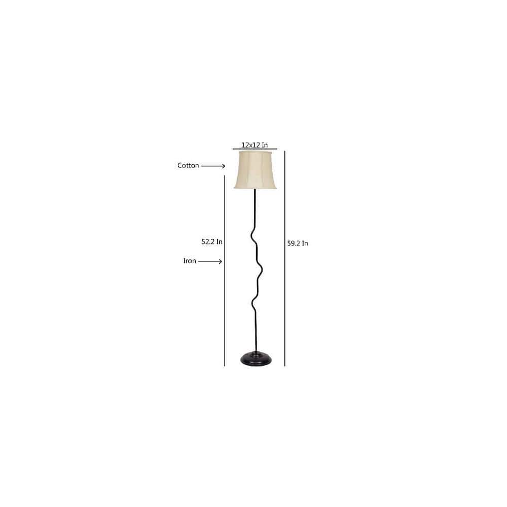 Flora Off White Fabric Floor Lamp with Black Iron Base
