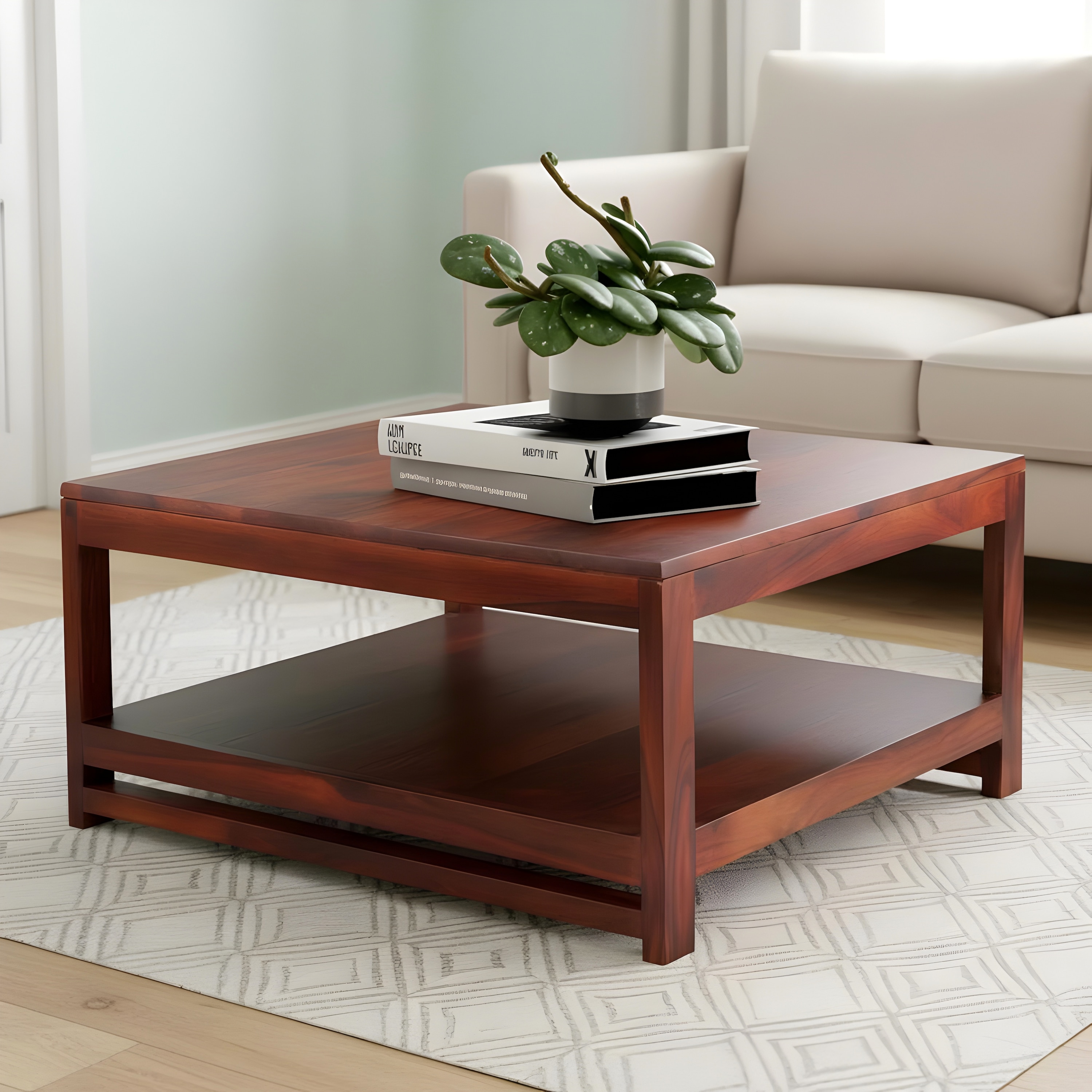 Turin Sheesham Wood Contemporary Square Coffee Table In Honey Finish