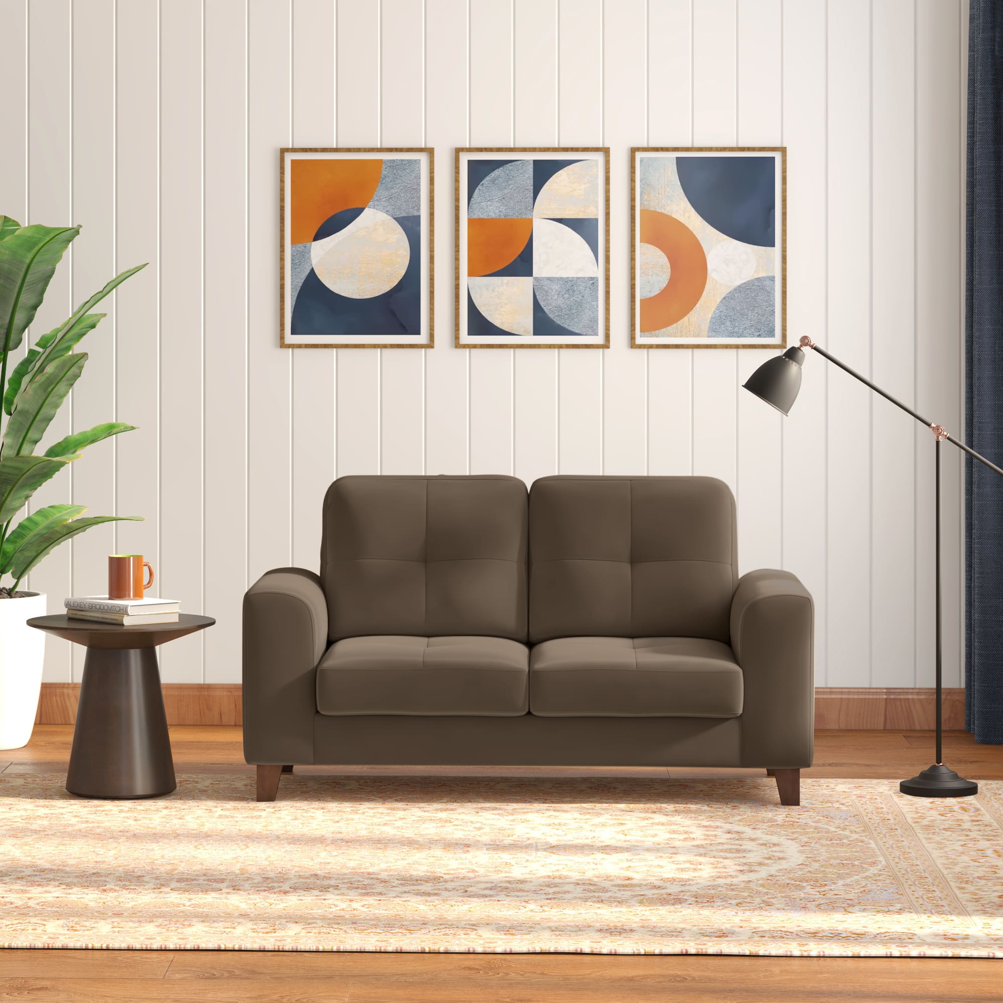 Verona Premium 2 Seater Fabric Sofa in Truffle Beige Velvet Colour - Urban Ladder