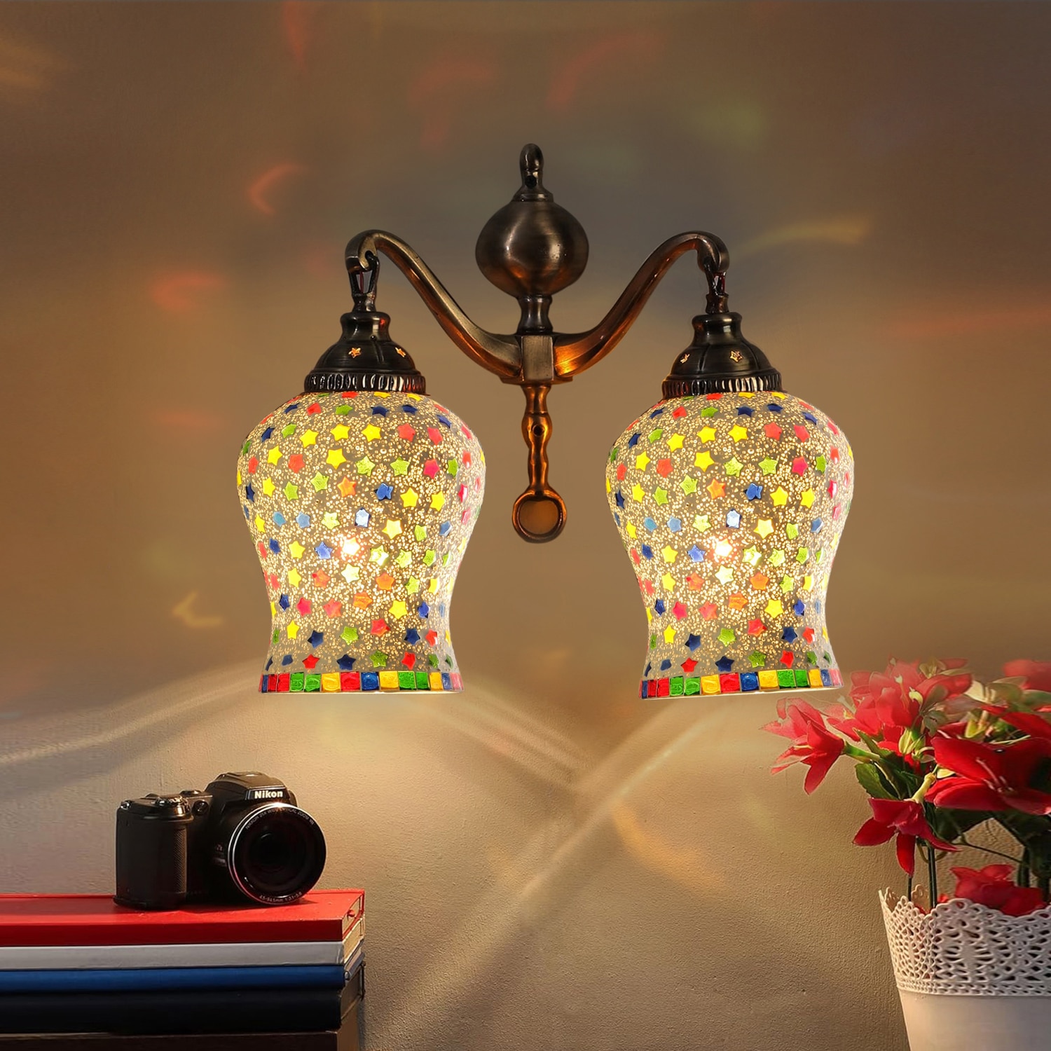 Devansh Metal Electric Wall Light in Multi Colour with Multi Shade Count of 2 Lights