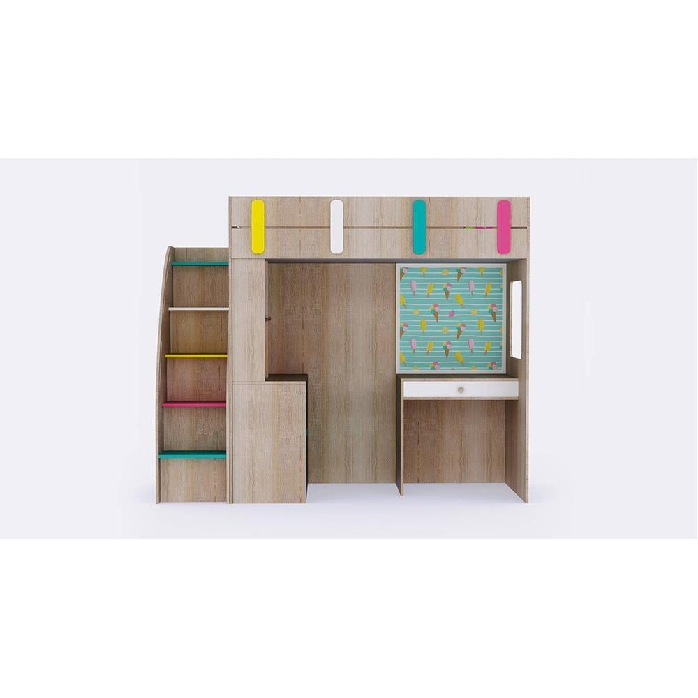 Origami Loft Bed with Study Table and Storage in Oak Colour