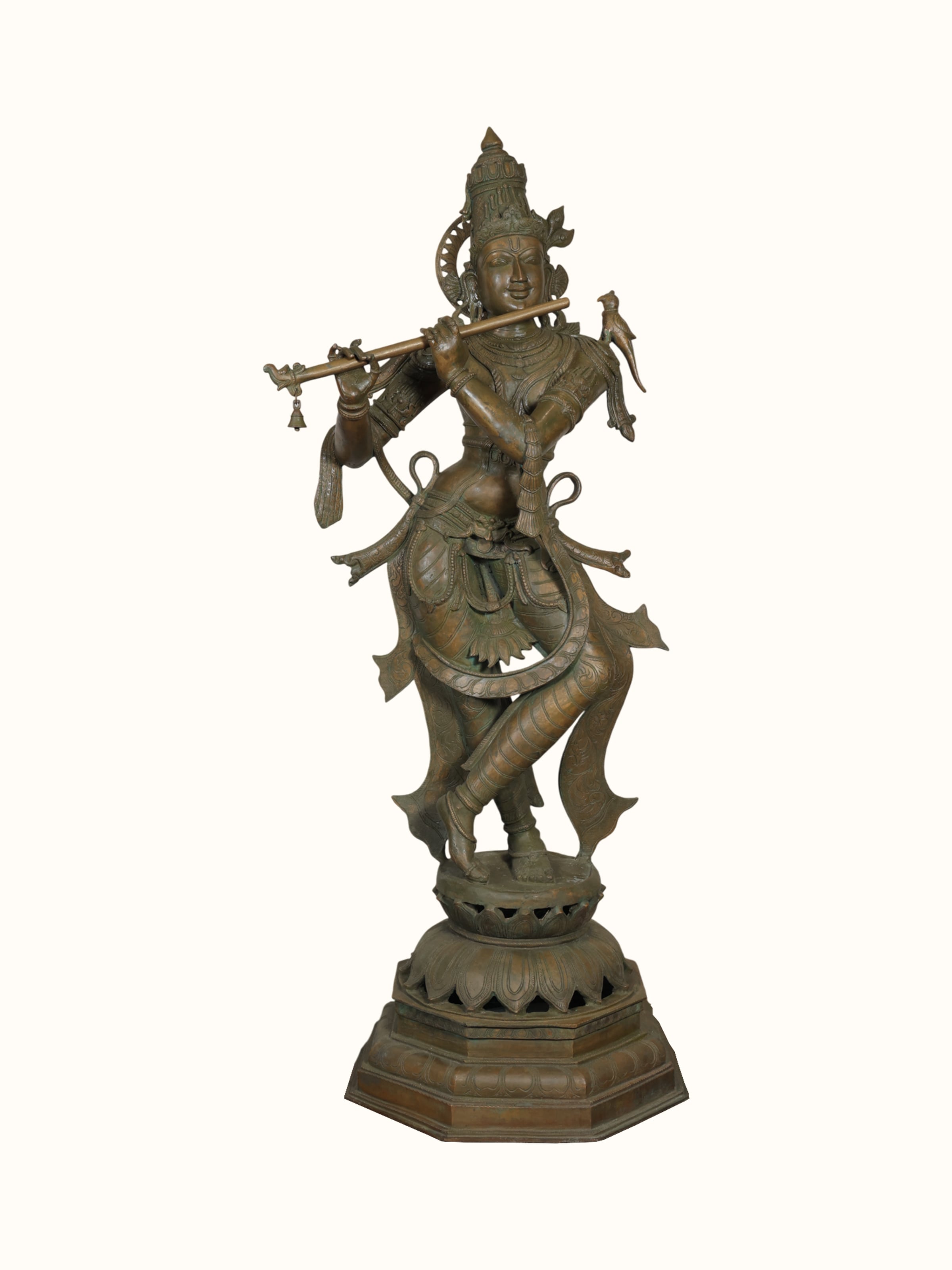 Bronze Krishna Green Patina Idol