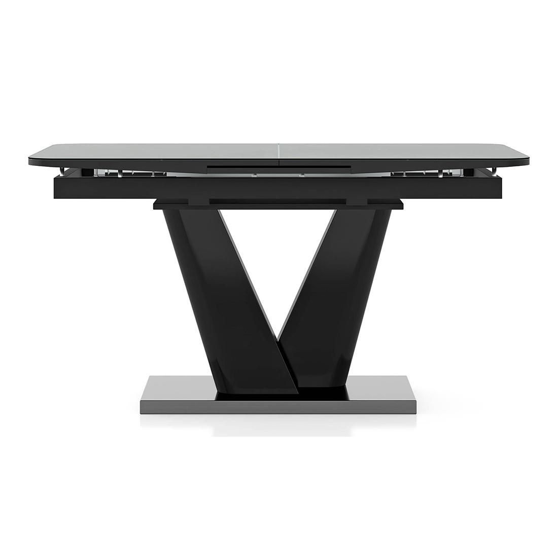 Caribu 4 To 6 Extendable Dining Table With Set Of 4 Doris Swivel Accent Chairs (Finish- Black Marble High Gloss, Colour- Dark Grey)