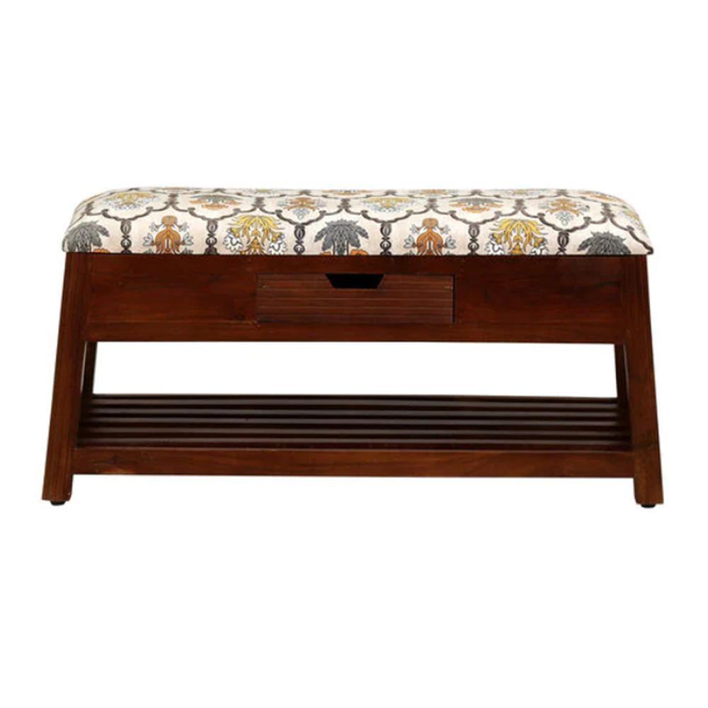 Vermount Shoe Rack With Seating In Teak Finish