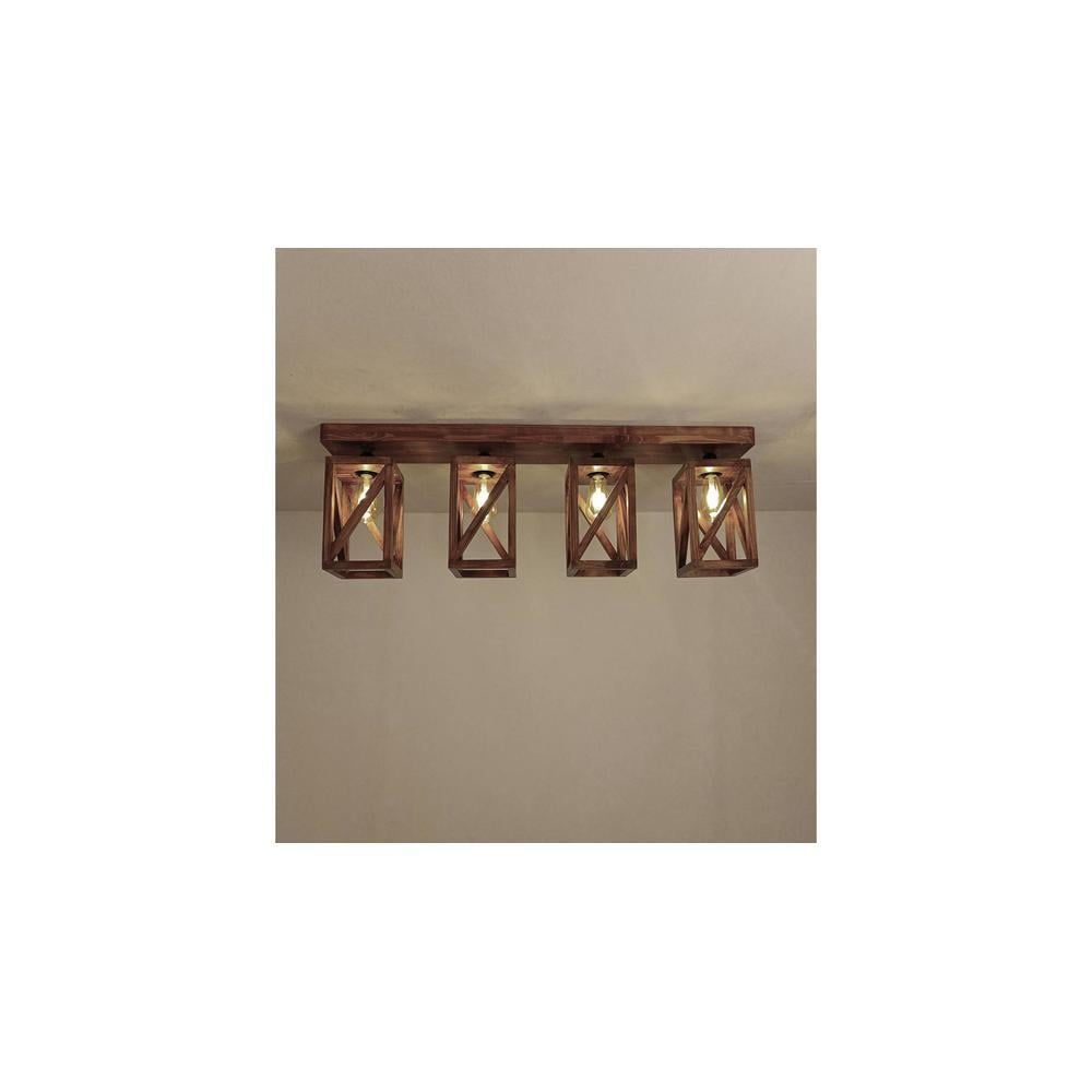 Symmetric Brown Solid Wood Ceiling Light